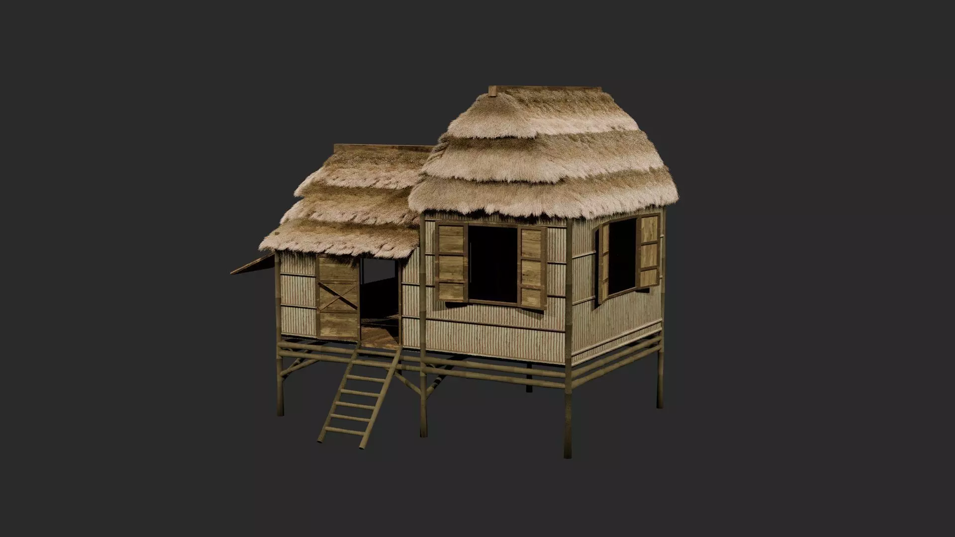 Thatched Wooden House 1  3D model_0