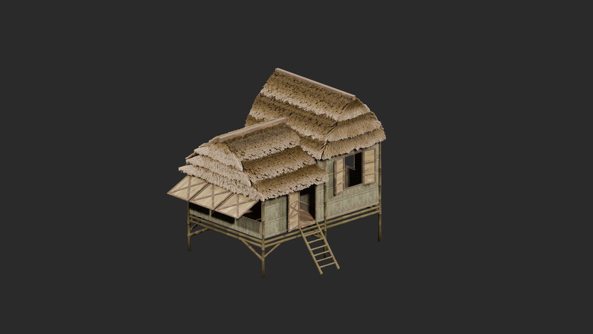 Thatched Wooden House 1  3D model_2