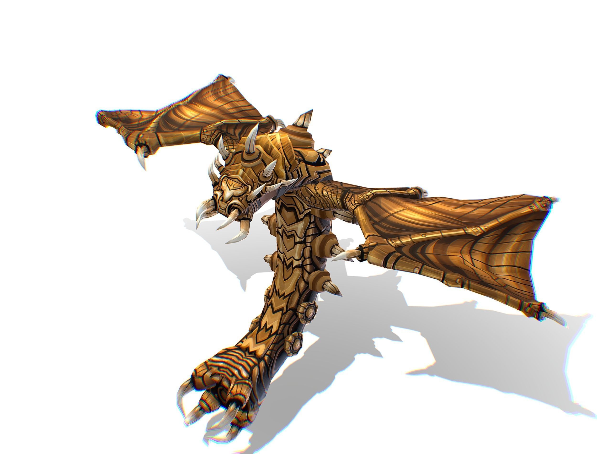 Animated Green Stingray Flying Monster Low-poly 3D model_4