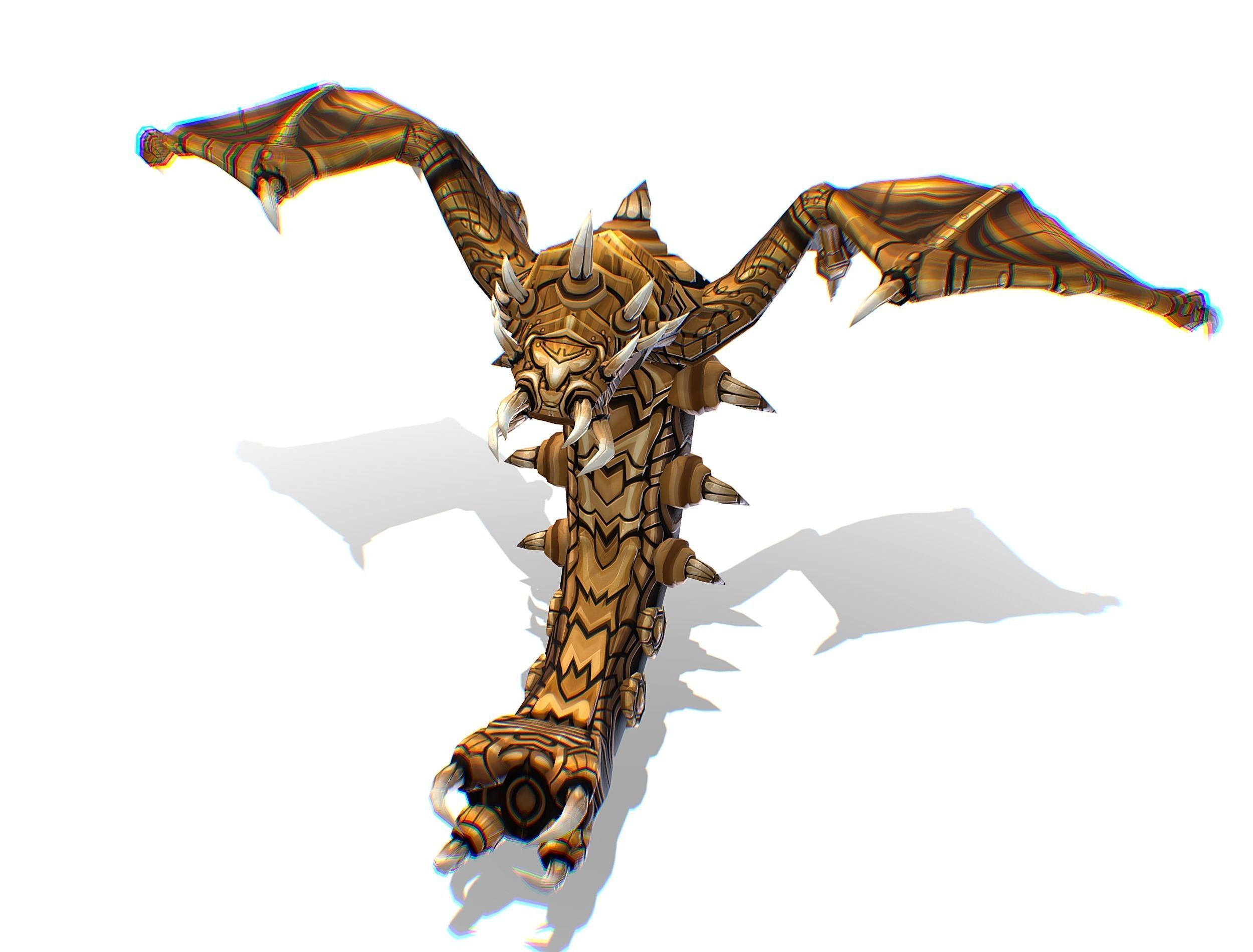 Animated Green Stingray Flying Monster Low-poly 3D model_13