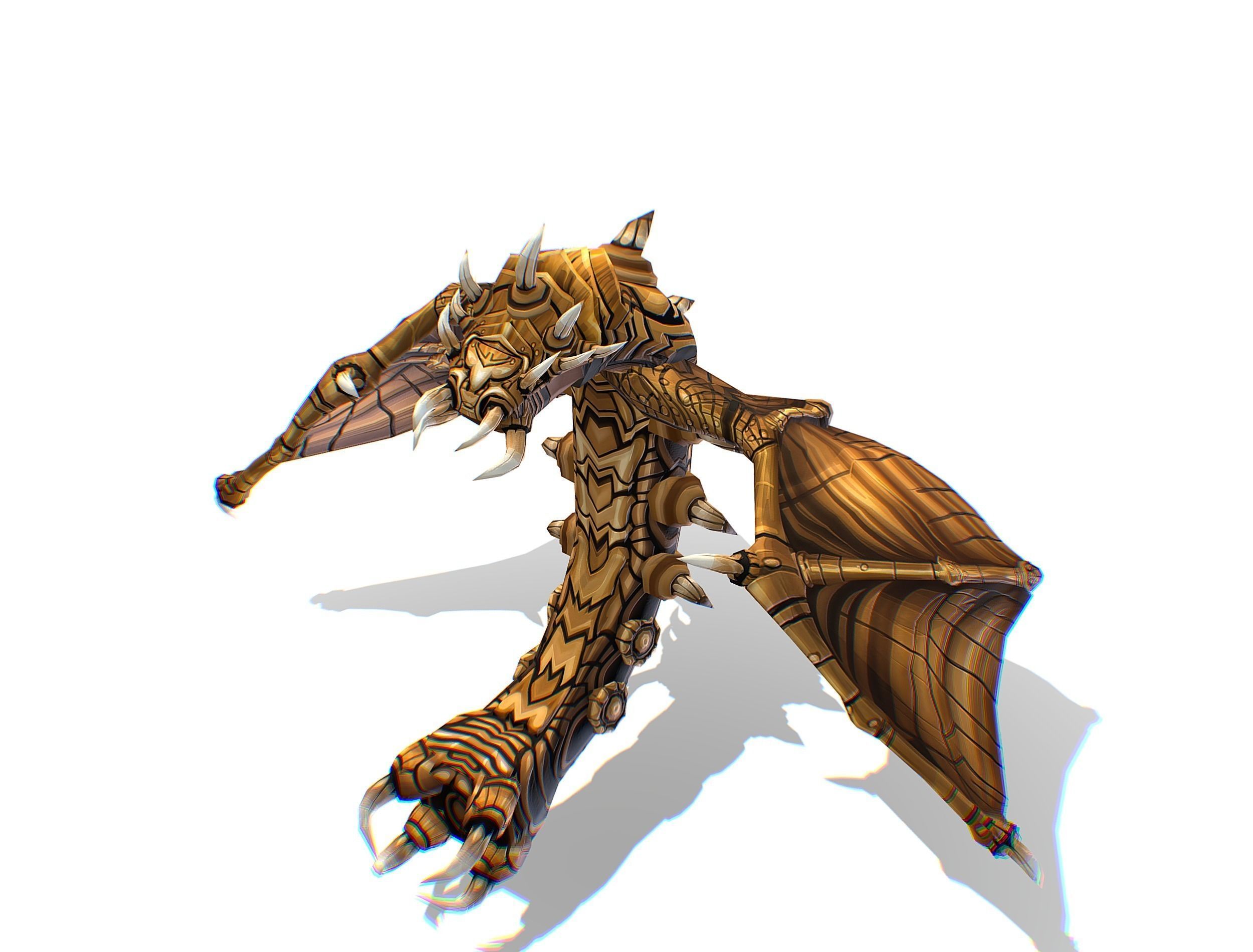 Animated Green Stingray Flying Monster Low-poly 3D model_7