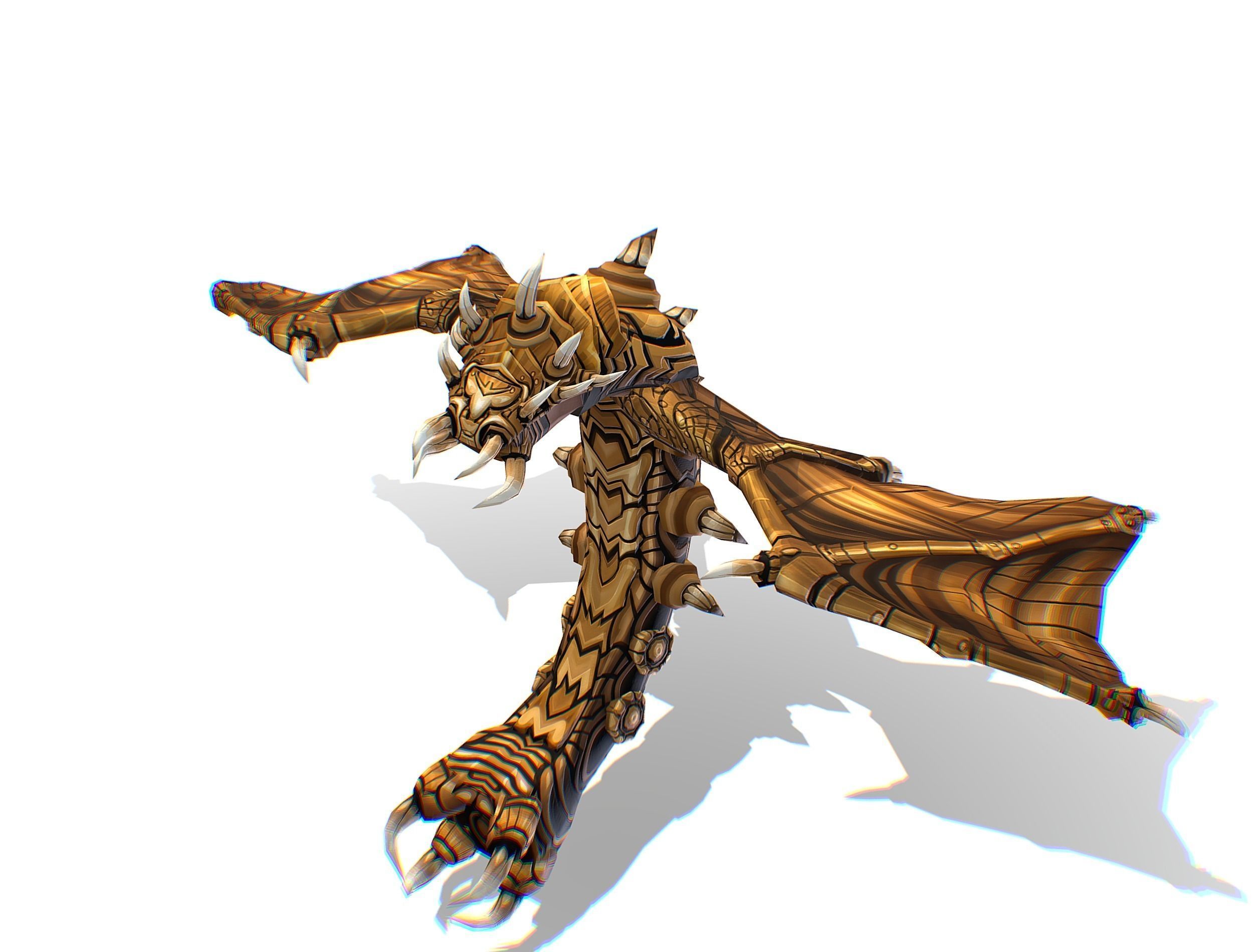 Animated Green Stingray Flying Monster Low-poly 3D model_5