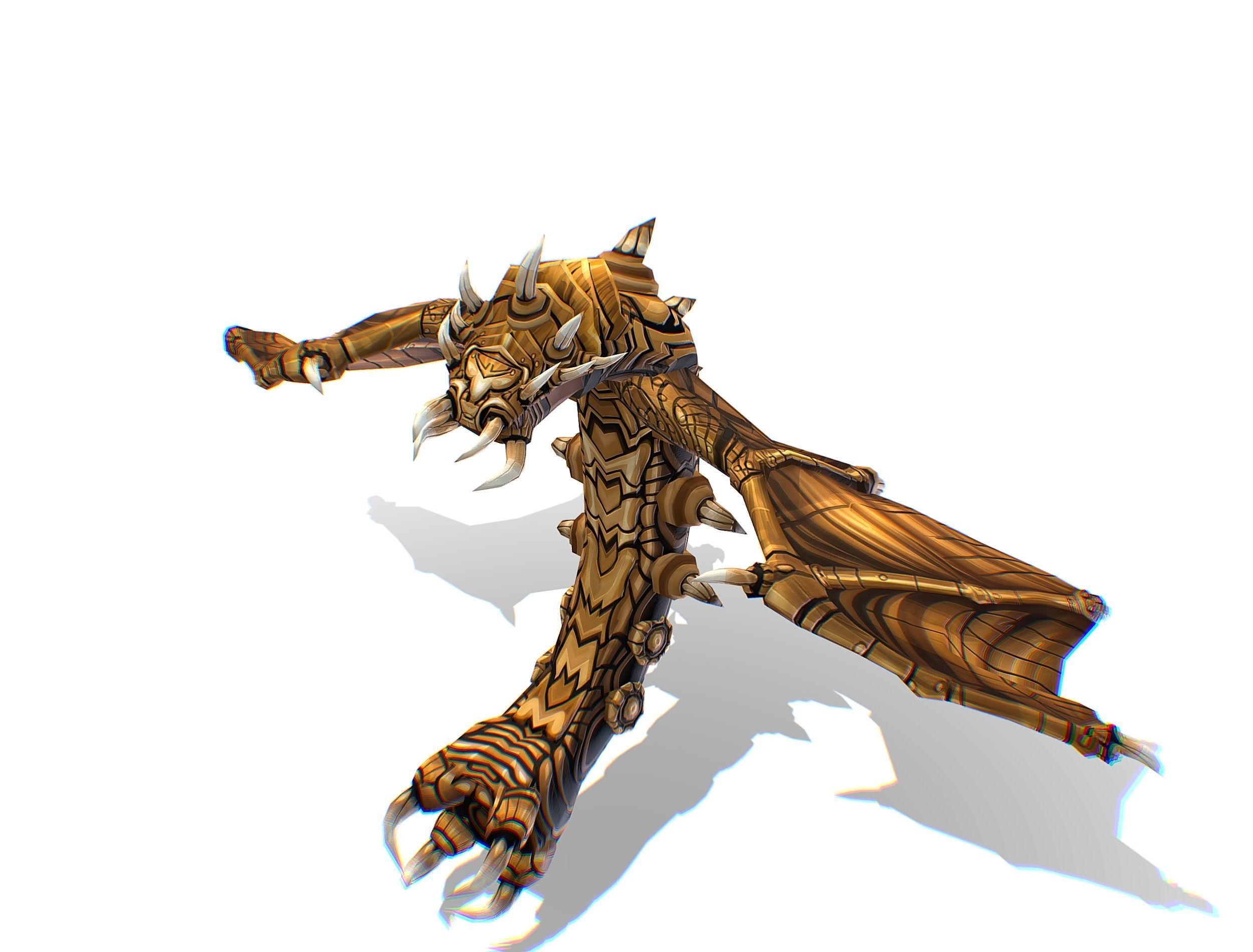 Animated Green Stingray Flying Monster Low-poly 3D model_6