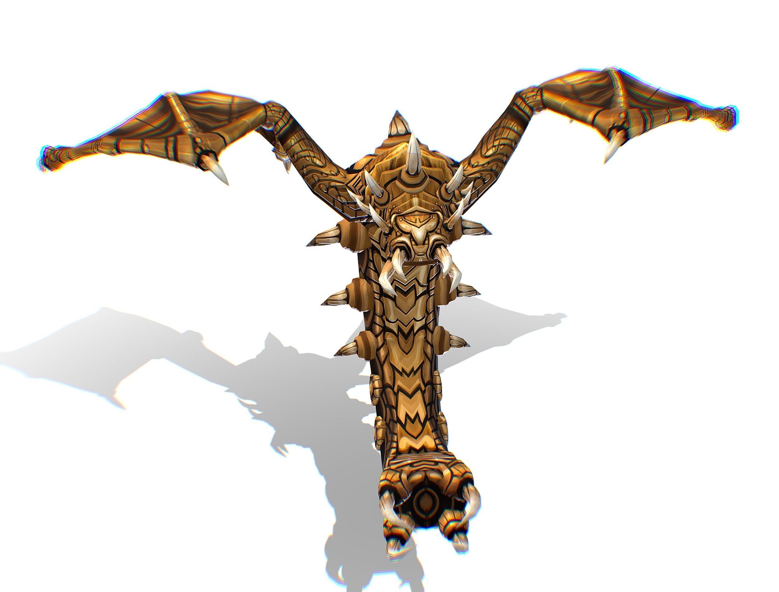 Animated Green Stingray Flying Monster Low-poly 3D model_15