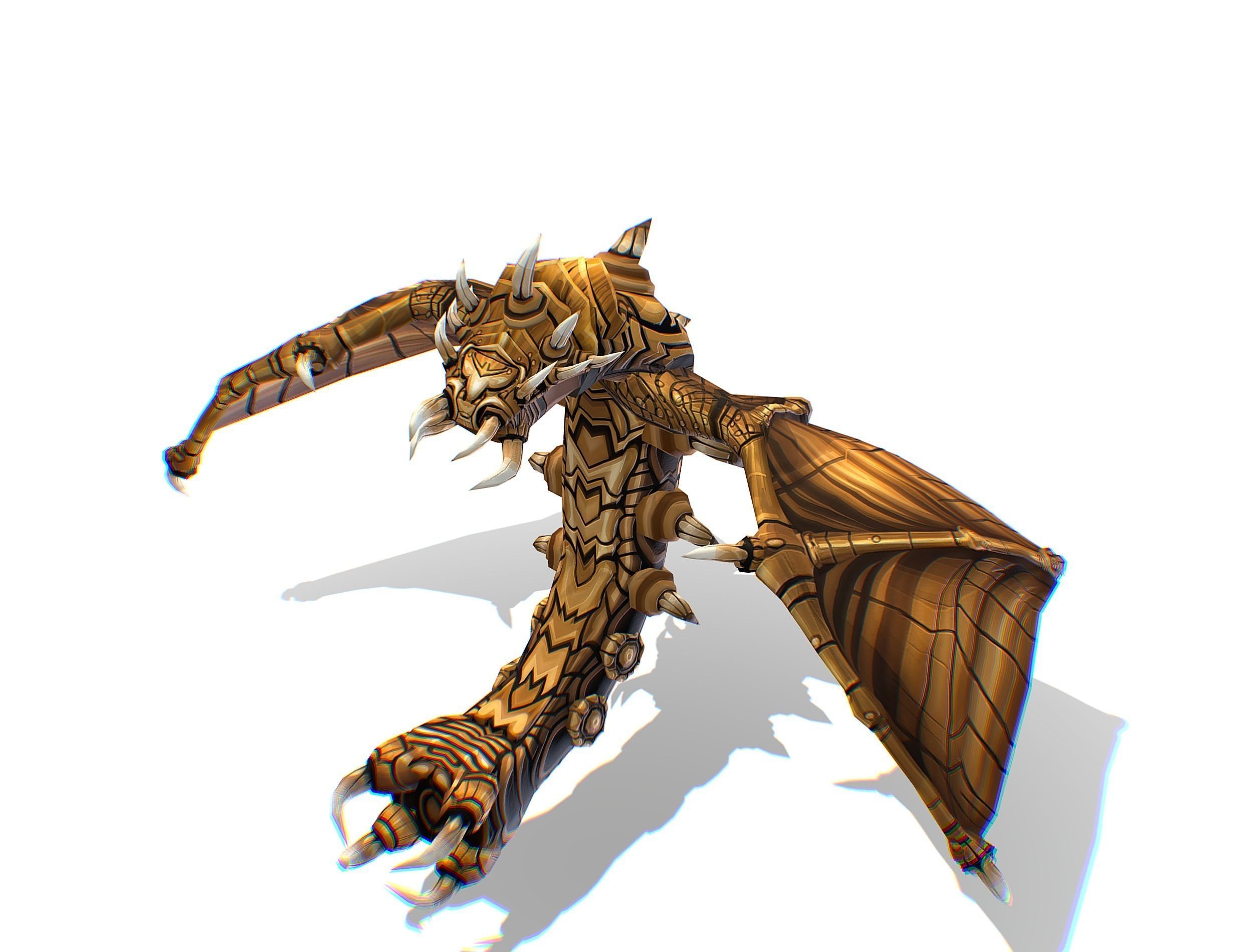 Animated Green Stingray Flying Monster Low-poly 3D model_8