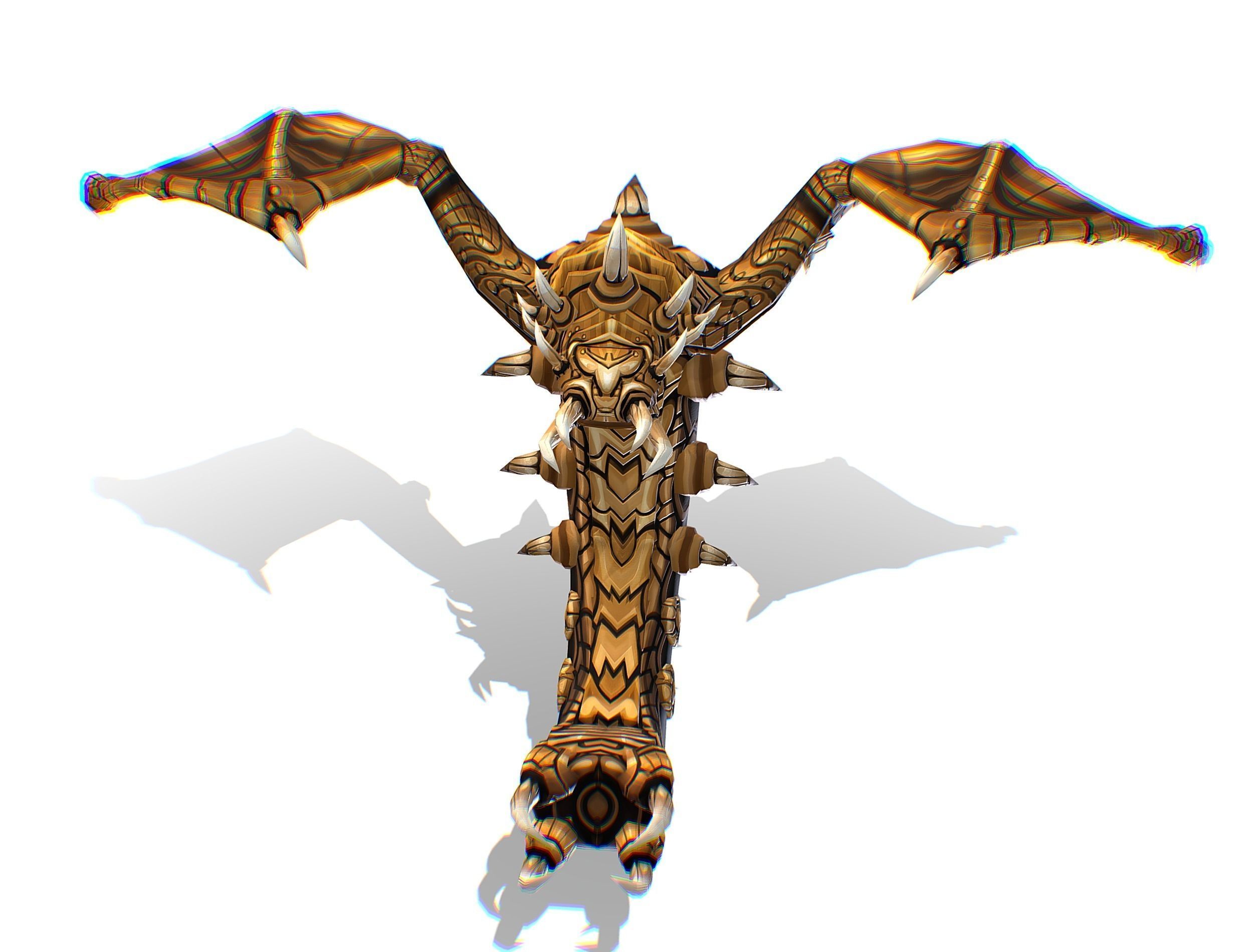 Animated Green Stingray Flying Monster Low-poly 3D model_14