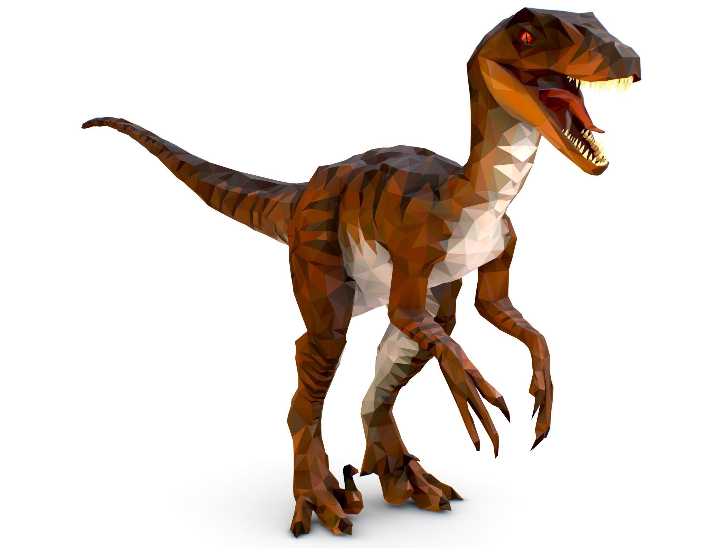 Dinosaur Raptor Red Lowpoly Art Style Animal Low-poly 3D model_7