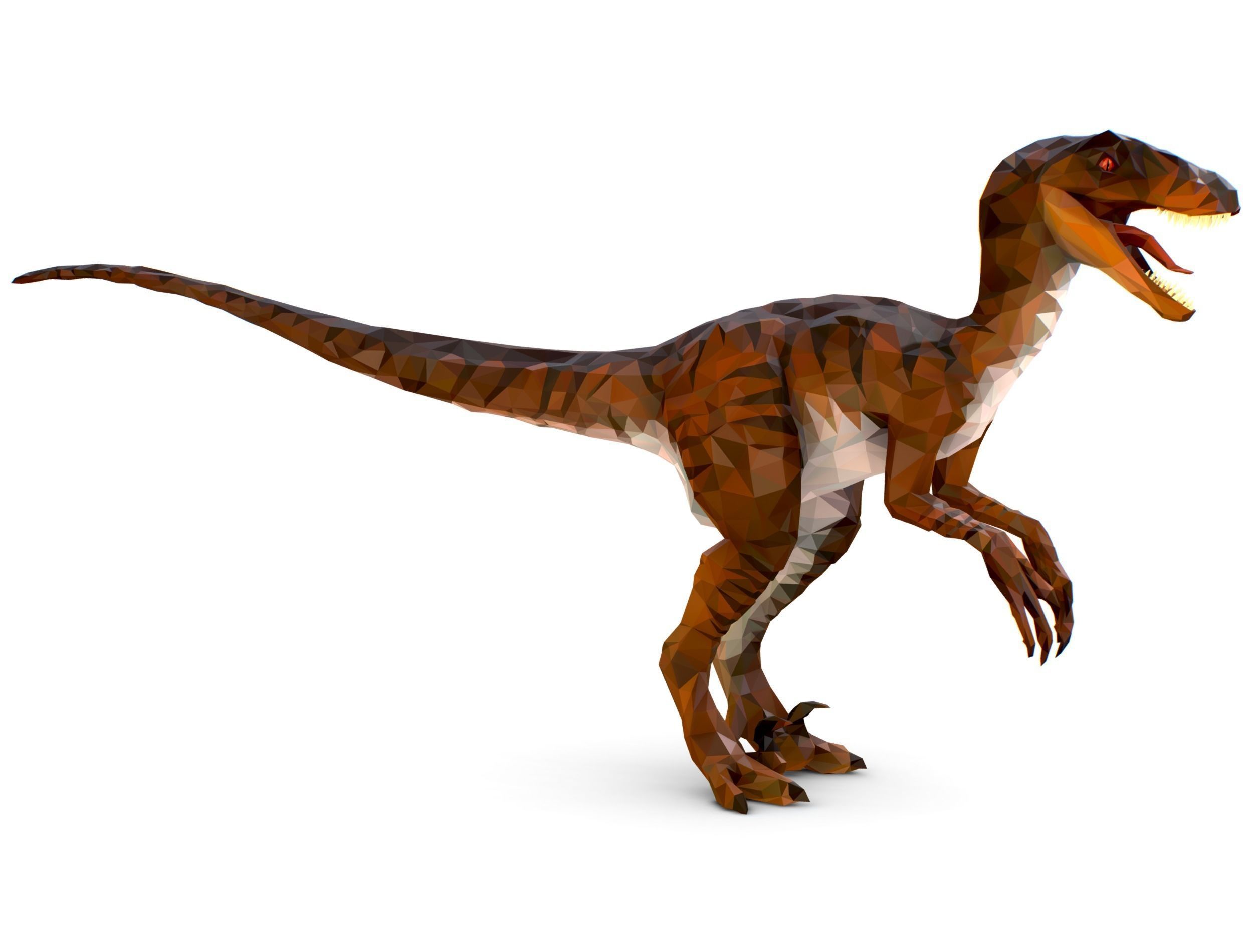 Dinosaur Raptor Red Lowpoly Art Style Animal Low-poly 3D model_9