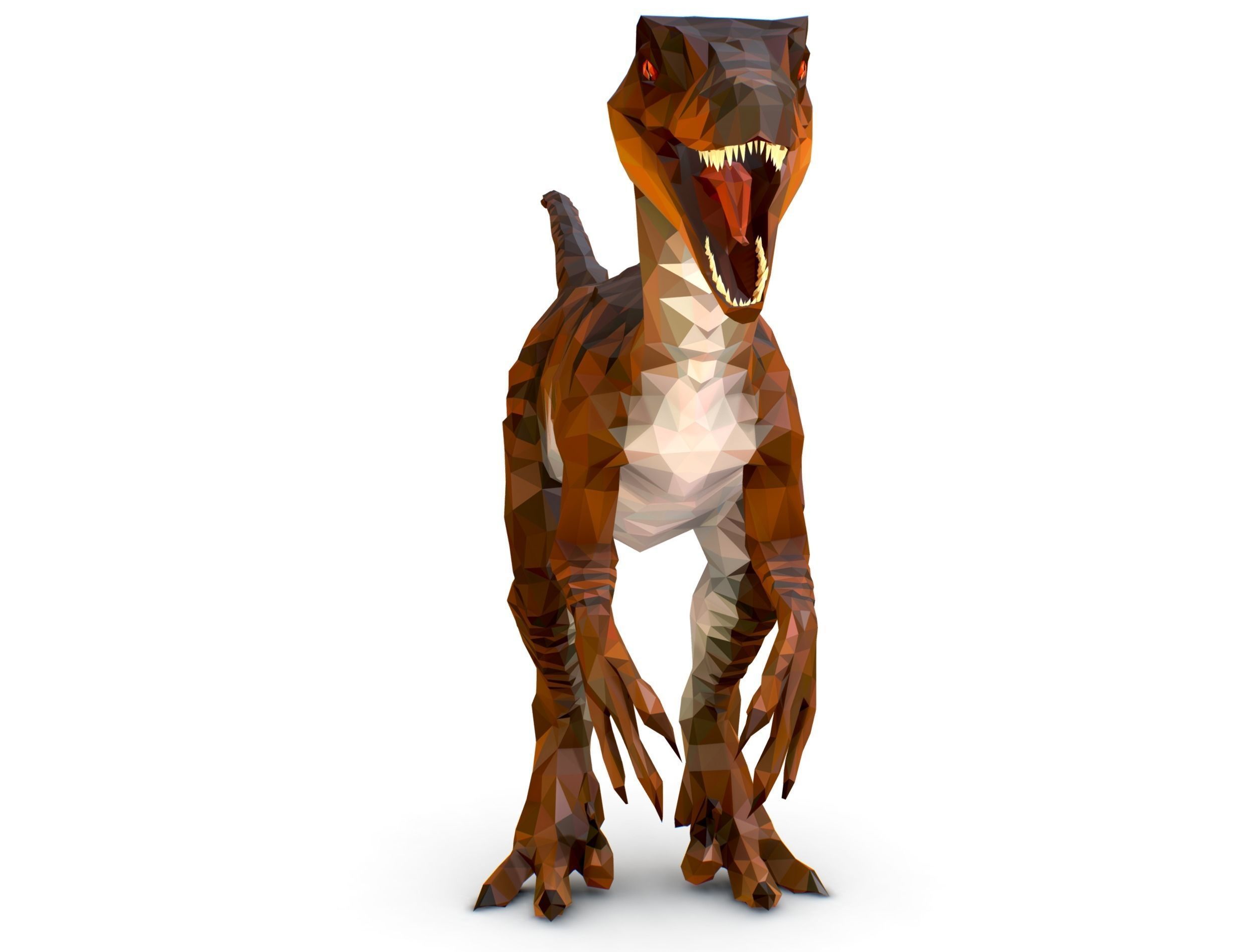Dinosaur Raptor Red Lowpoly Art Style Animal Low-poly 3D model_5
