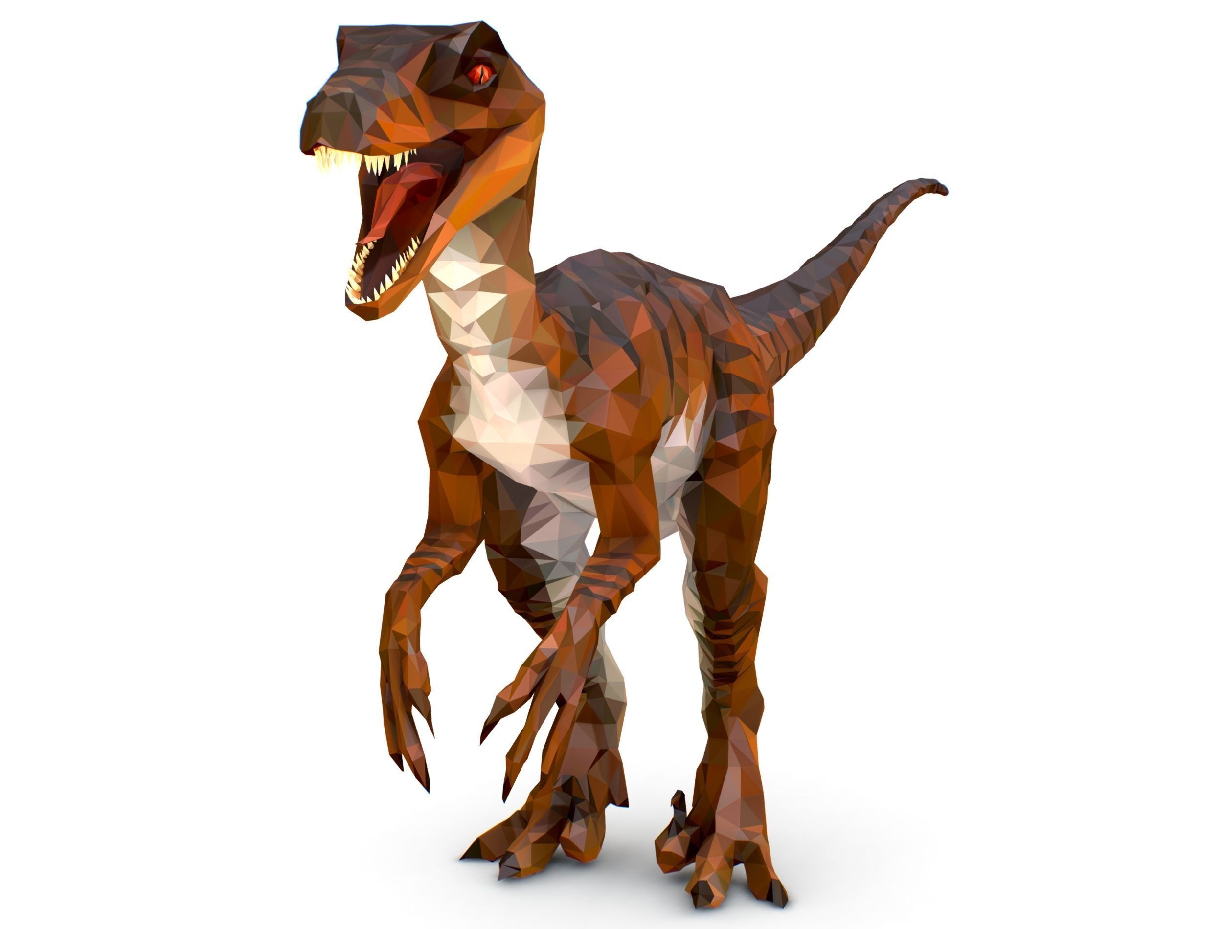 Dinosaur Raptor Red Lowpoly Art Style Animal Low-poly 3D model_2