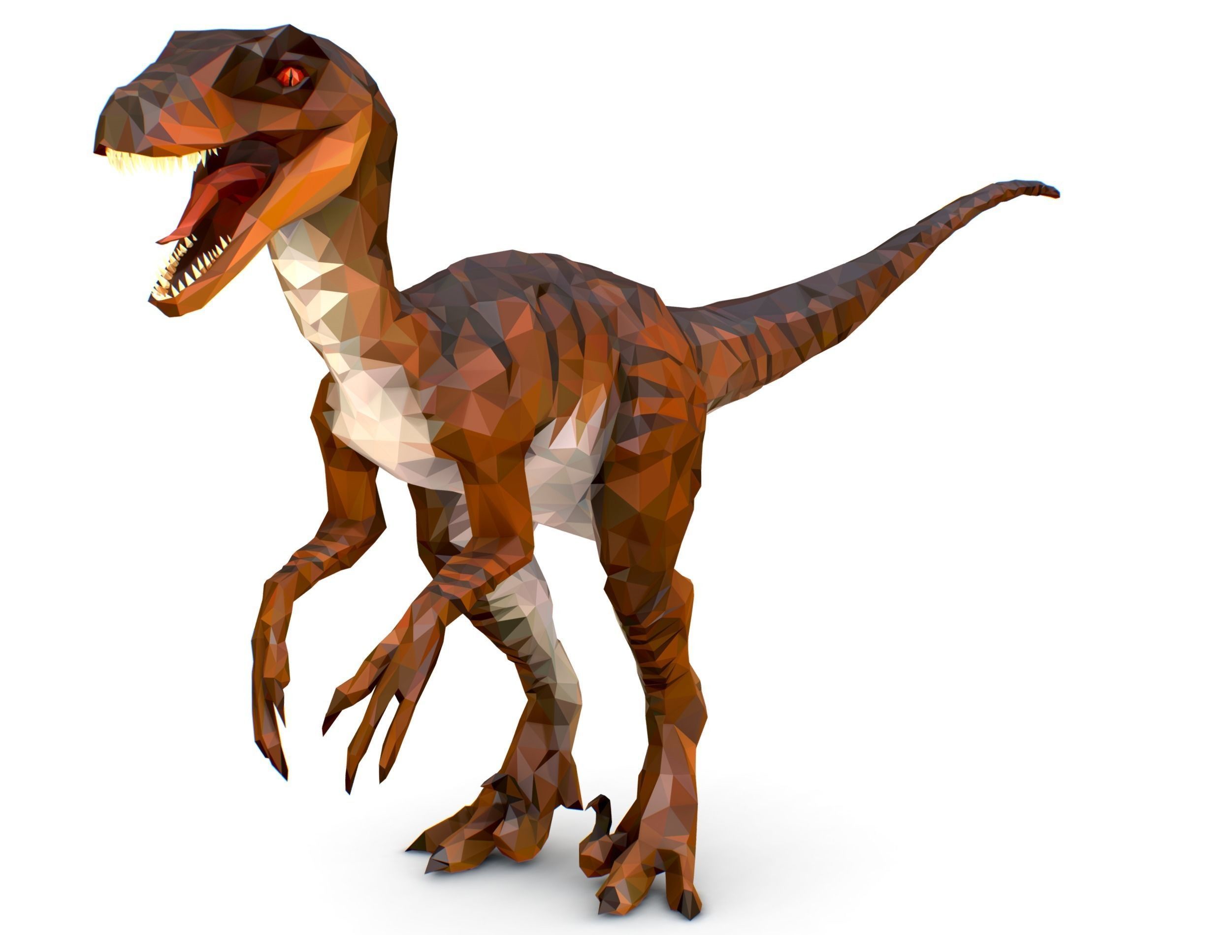 Dinosaur Raptor Red Lowpoly Art Style Animal Low-poly 3D model_1