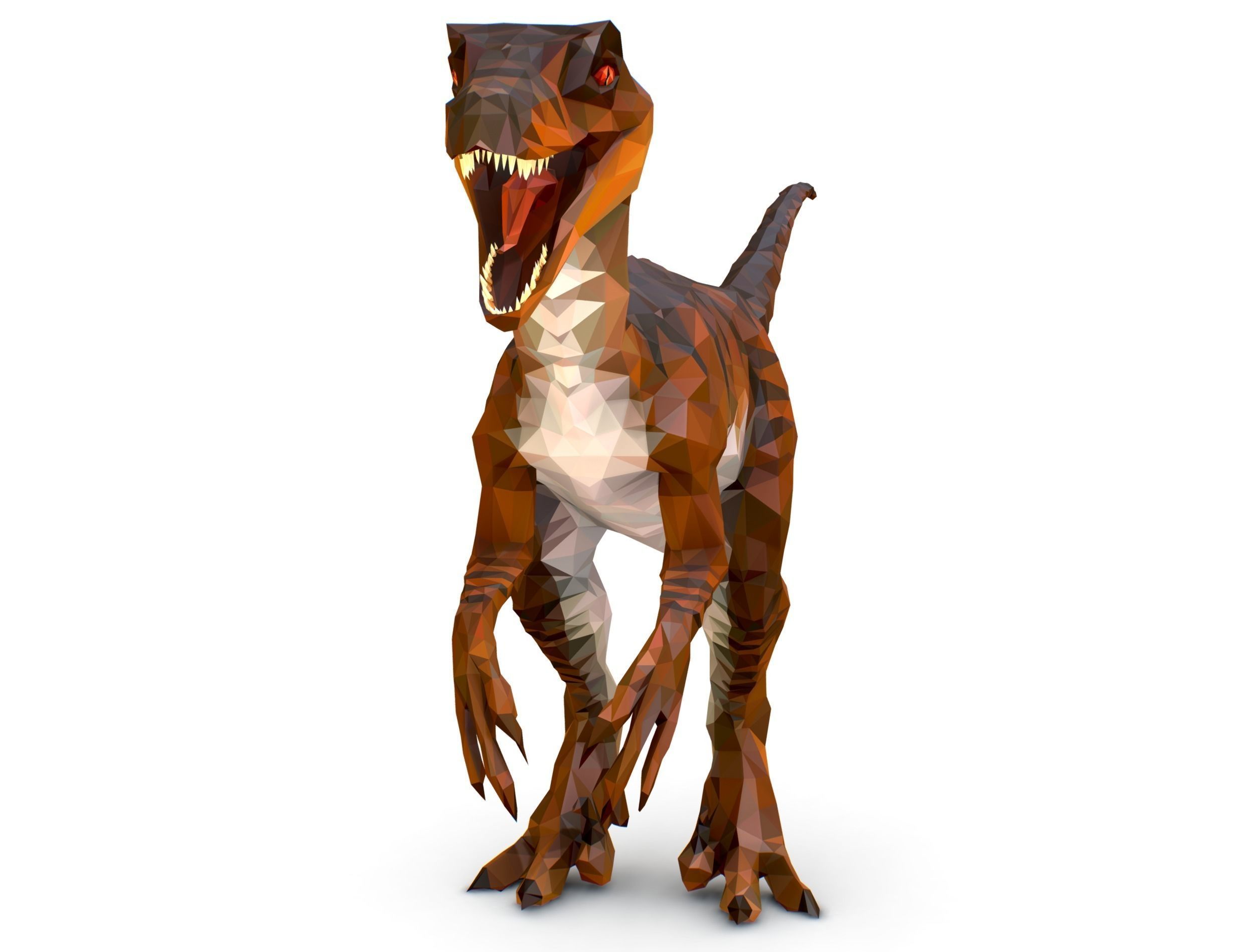 Dinosaur Raptor Red Lowpoly Art Style Animal Low-poly 3D model_3
