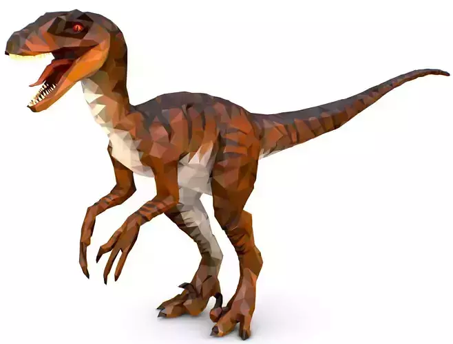 Dinosaur Raptor Red Lowpoly Art Style Animal