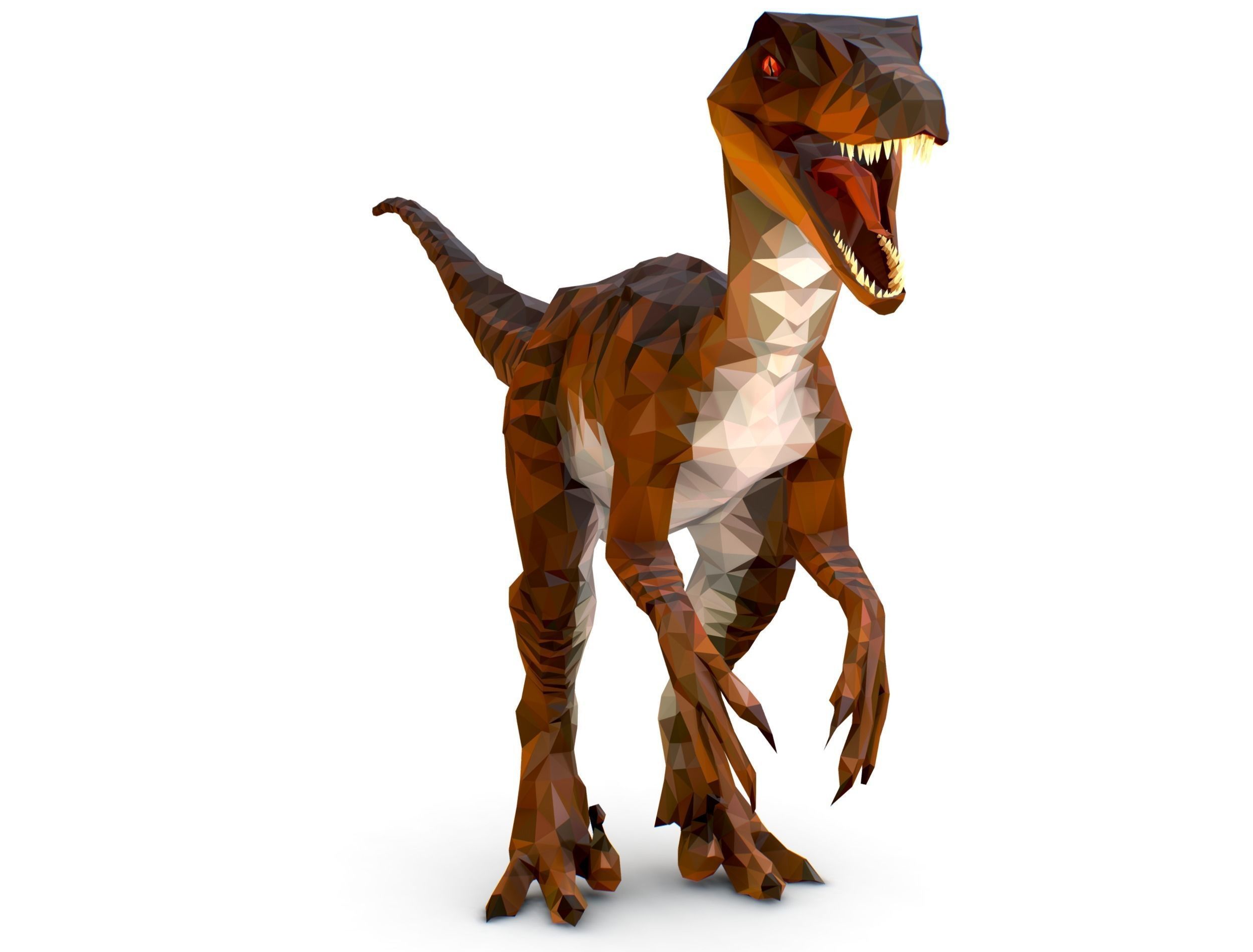 Dinosaur Raptor Red Lowpoly Art Style Animal Low-poly 3D model_6