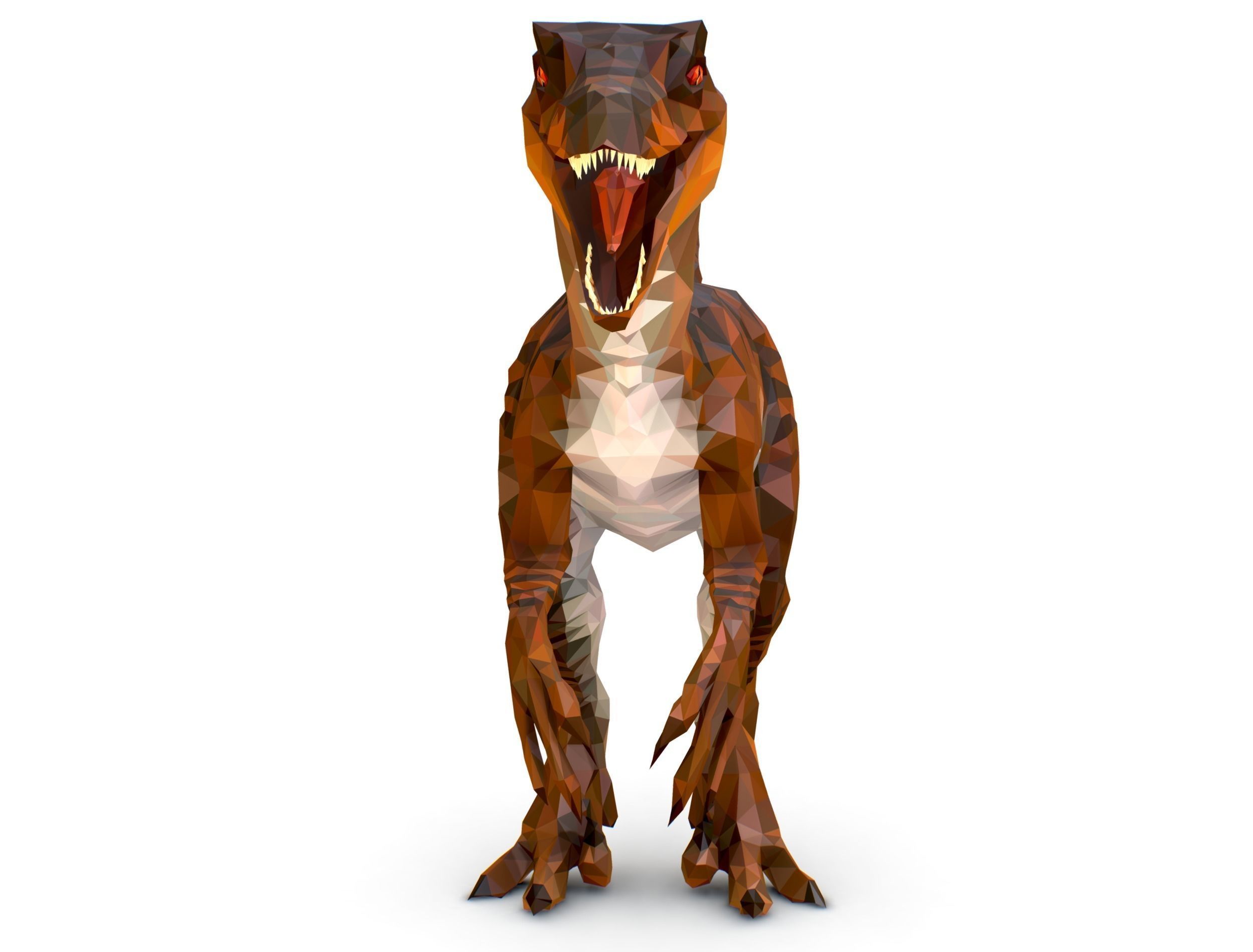 Dinosaur Raptor Red Lowpoly Art Style Animal Low-poly 3D model_4