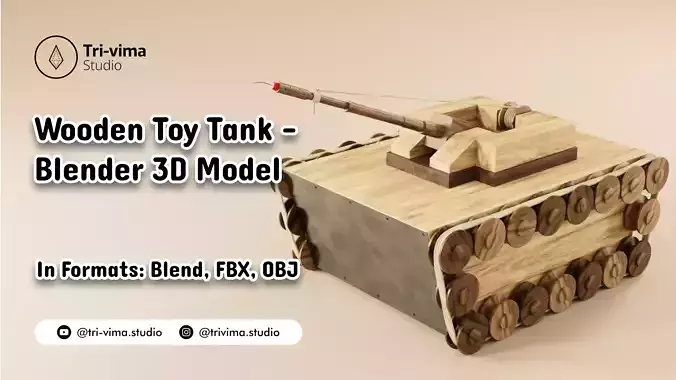 Wooden Toy Tank - Blender 3D Model Low-poly 3D model