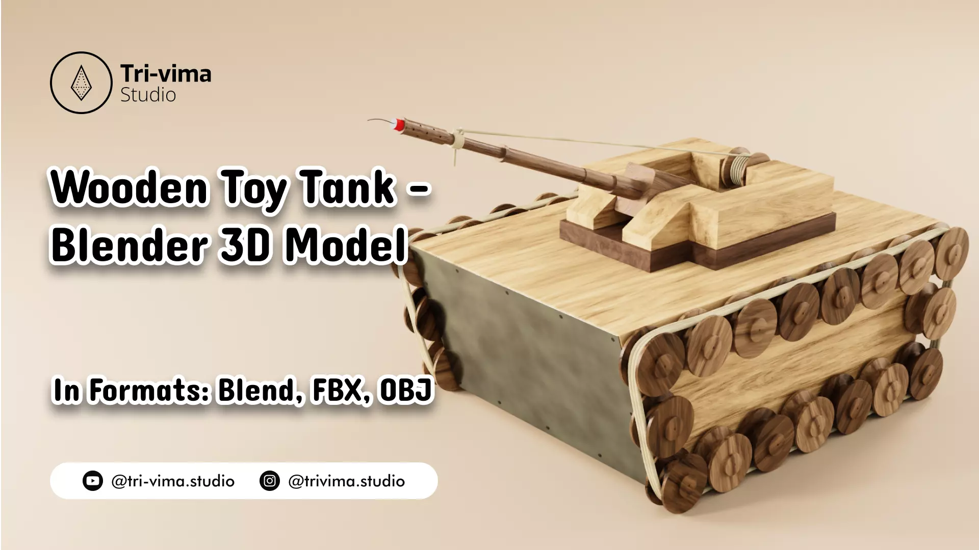 Wooden Toy Tank - Blender 3D Model Low-poly 3D model