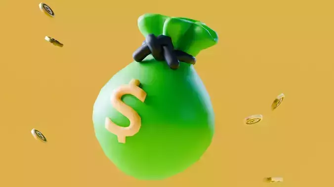 Marketing Icons - Dollar Bag Low-poly 3D model
