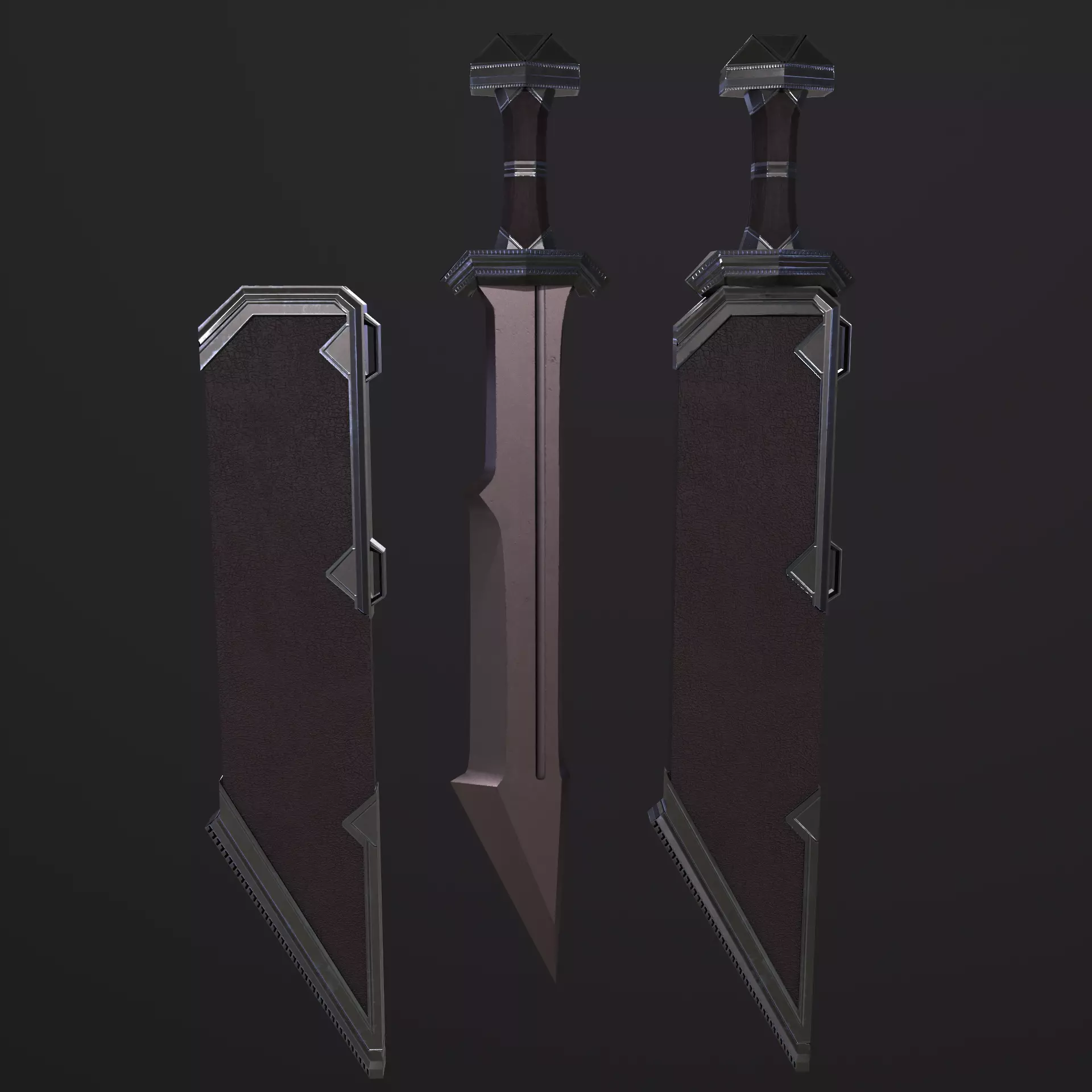 Medieval Stylized Dagger with Scabbard PBR Low-poly 3D model