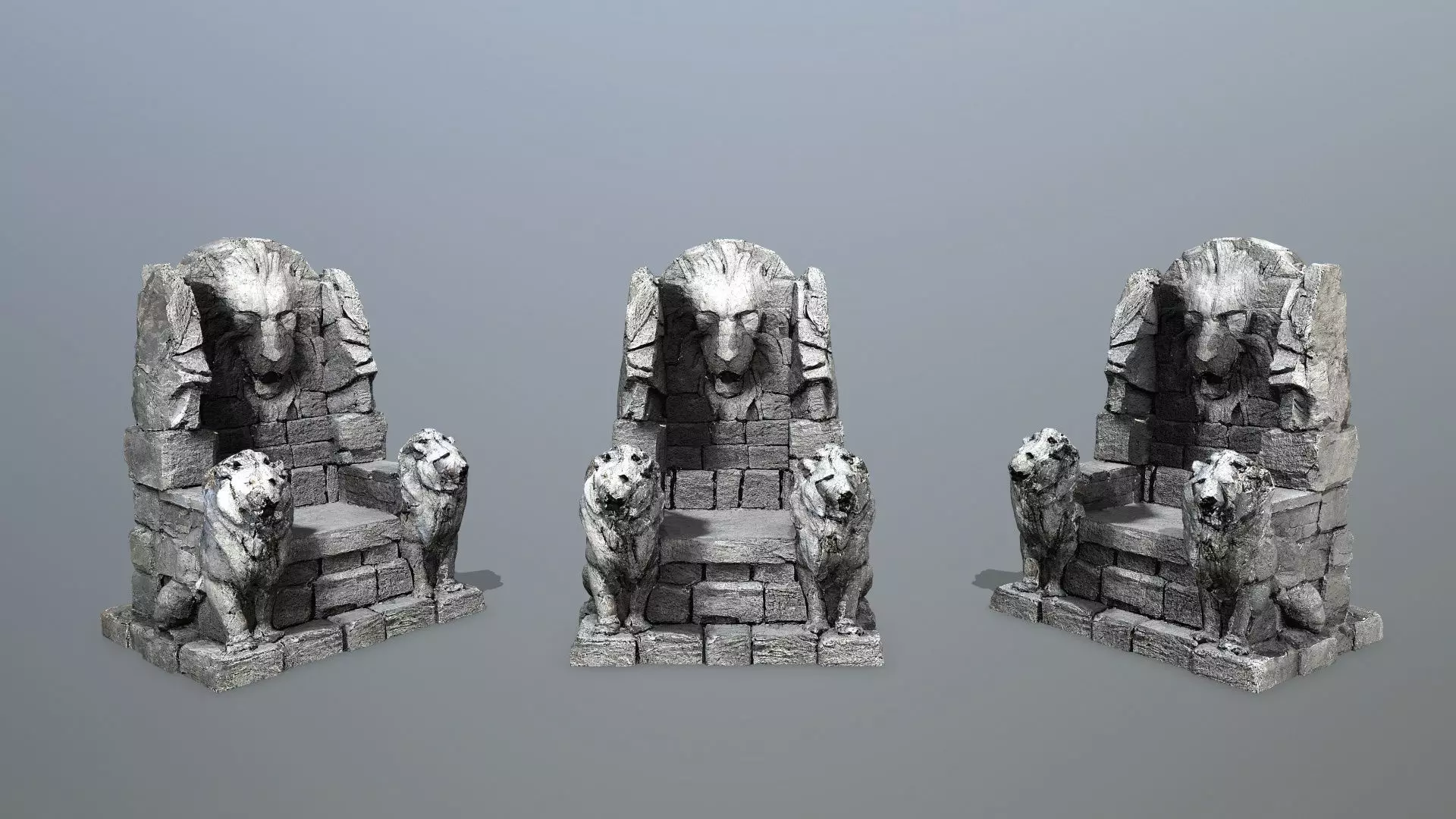 Lion Stone Throne Low-poly 3D model_0