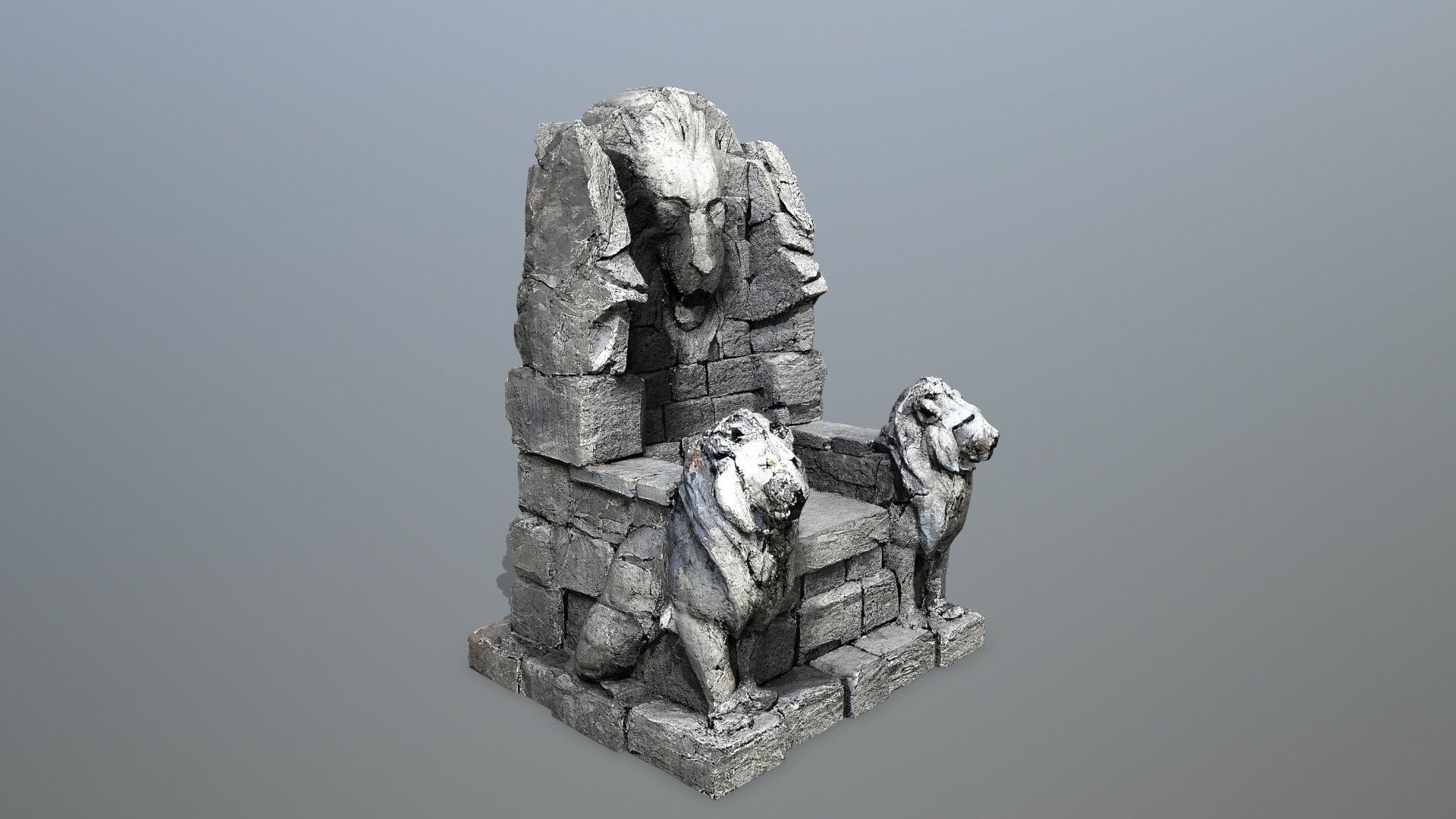 Lion Stone Throne Low-poly 3D model_10