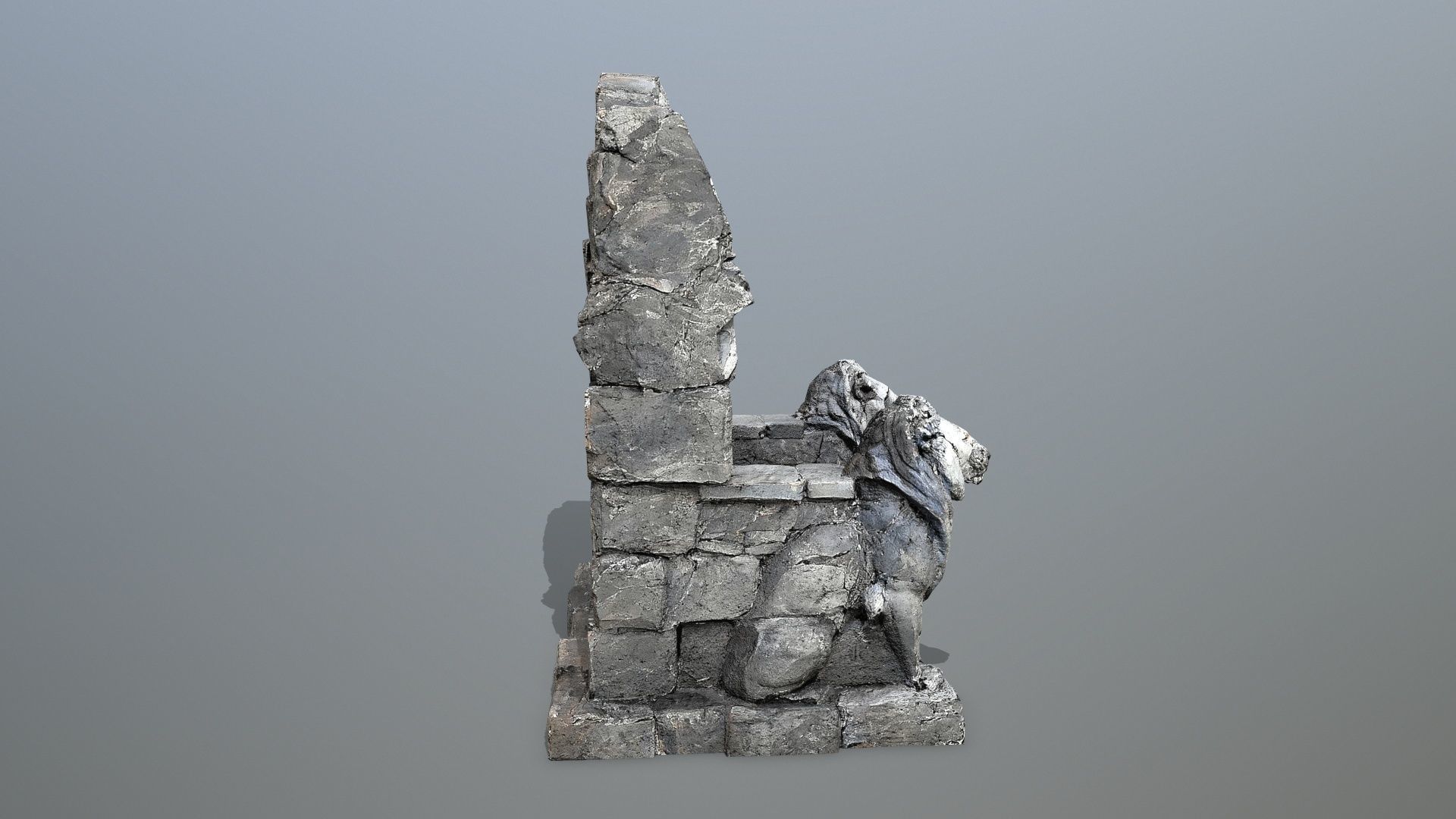 Lion Stone Throne Low-poly 3D model_9