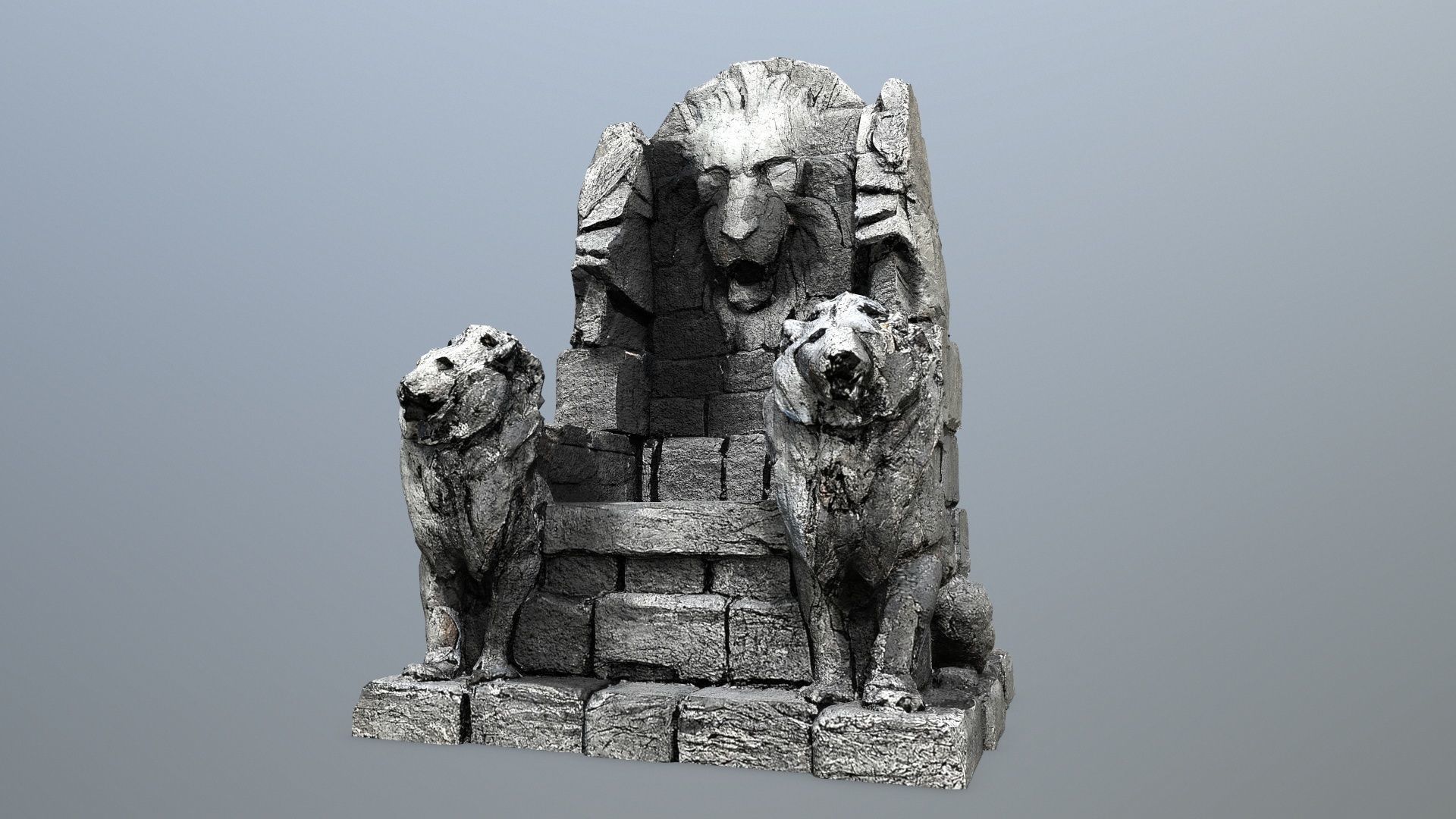 Lion Stone Throne Low-poly 3D model_1
