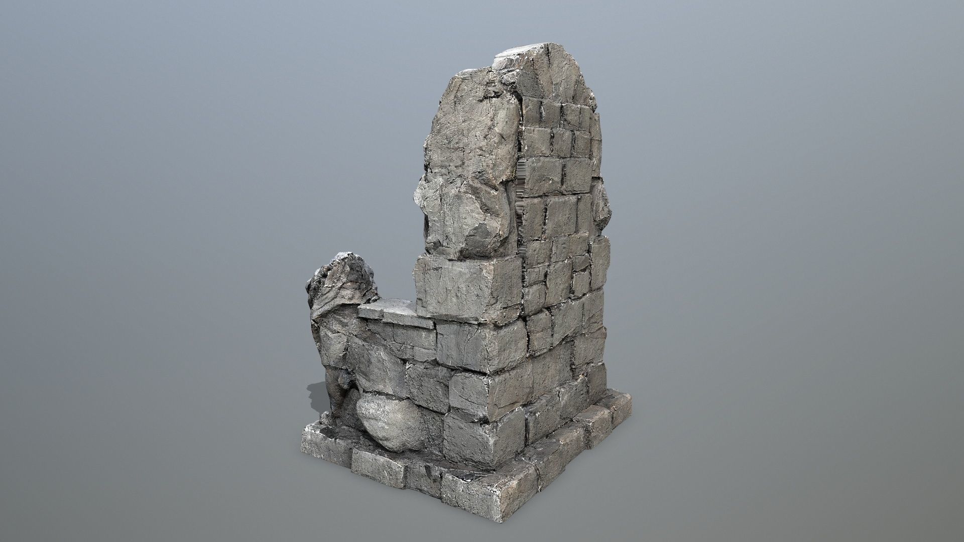 Lion Stone Throne Low-poly 3D model_6