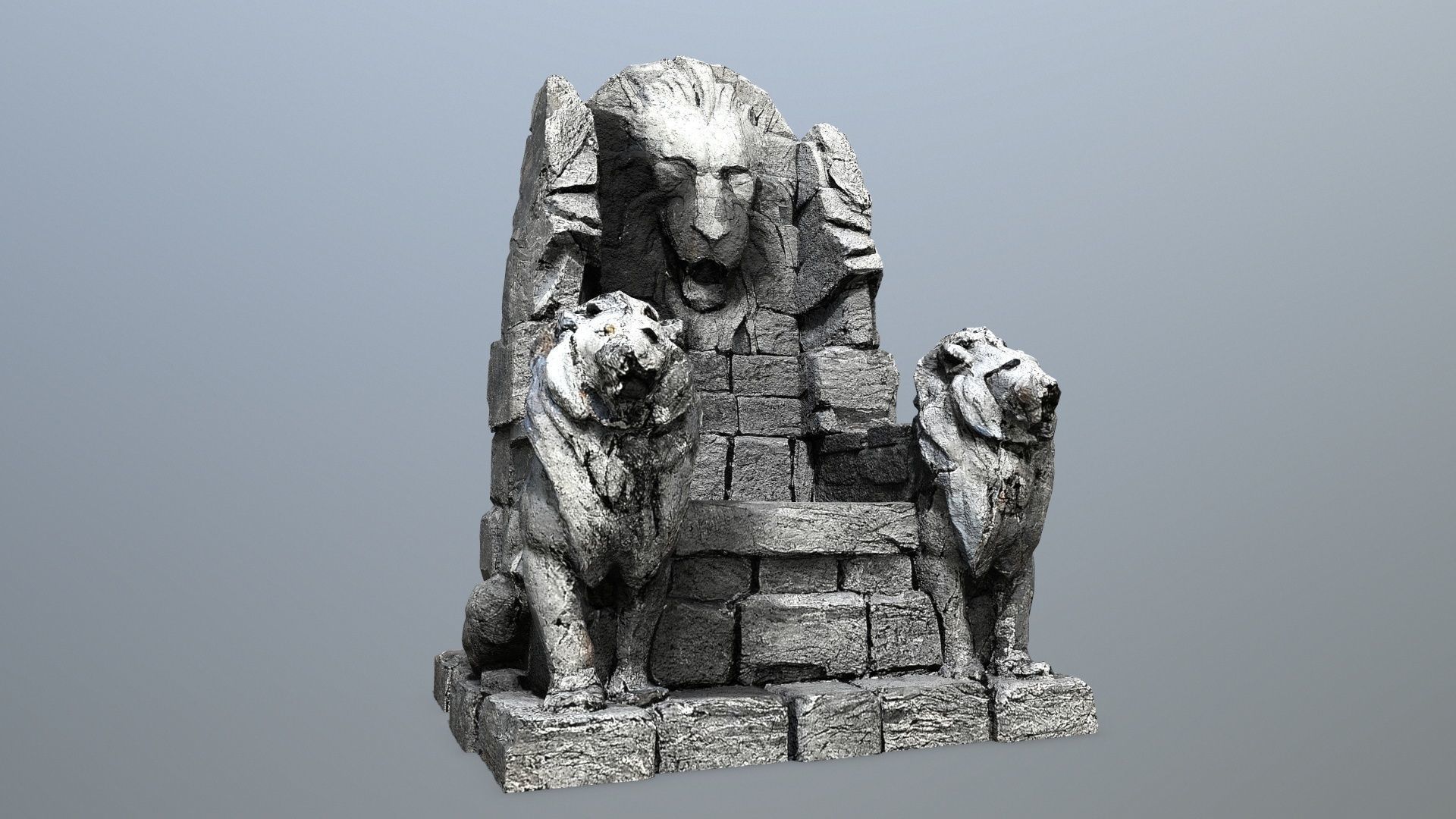 Lion Stone Throne Low-poly 3D model_2