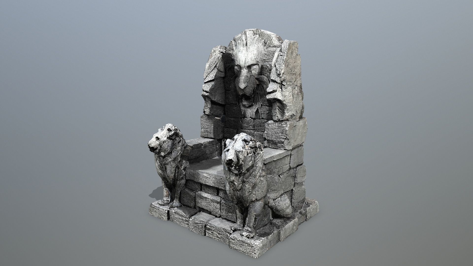 Lion Stone Throne Low-poly 3D model_4