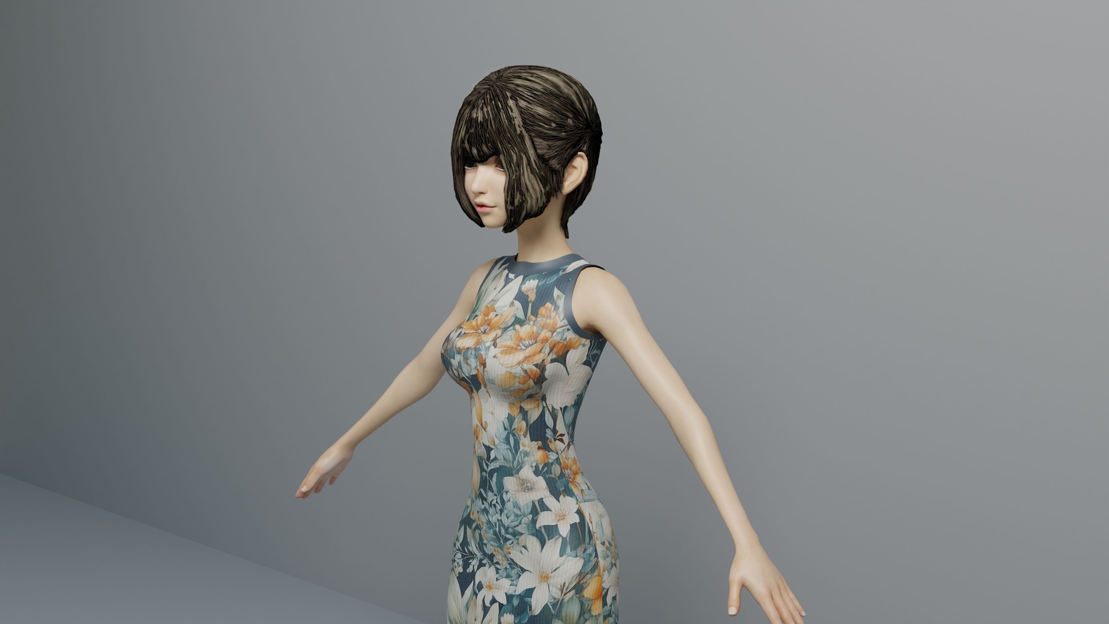 Cute Cartoon 3D Character Female Low-poly 3D model_2