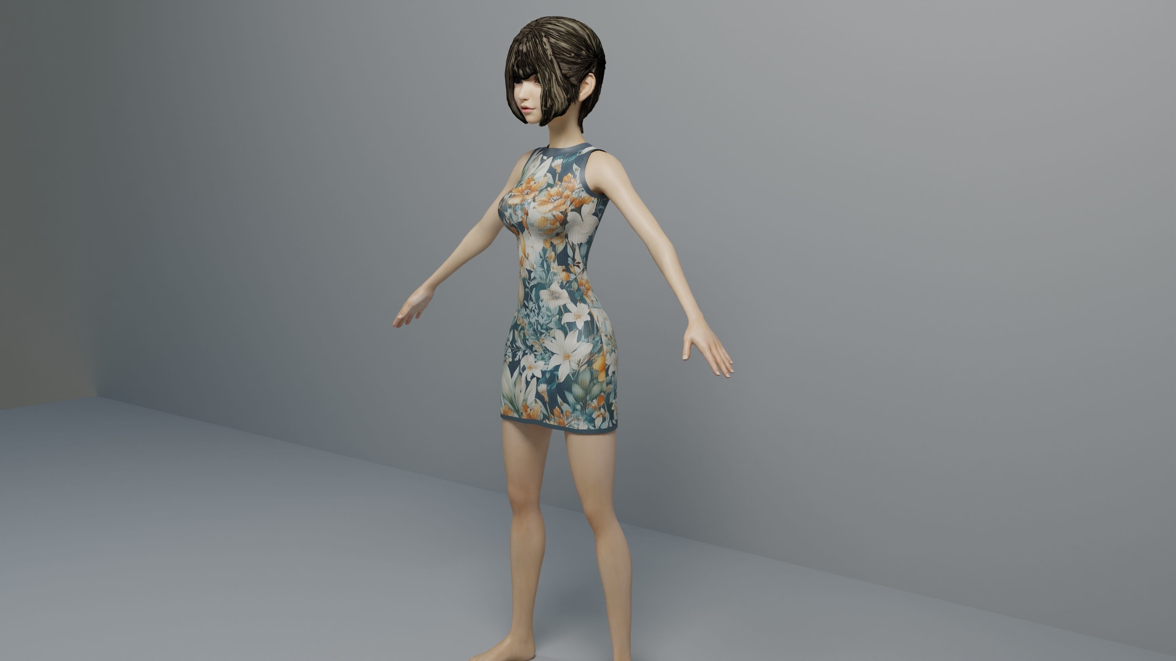 Cute Cartoon 3D Character Female Low-poly 3D model_3