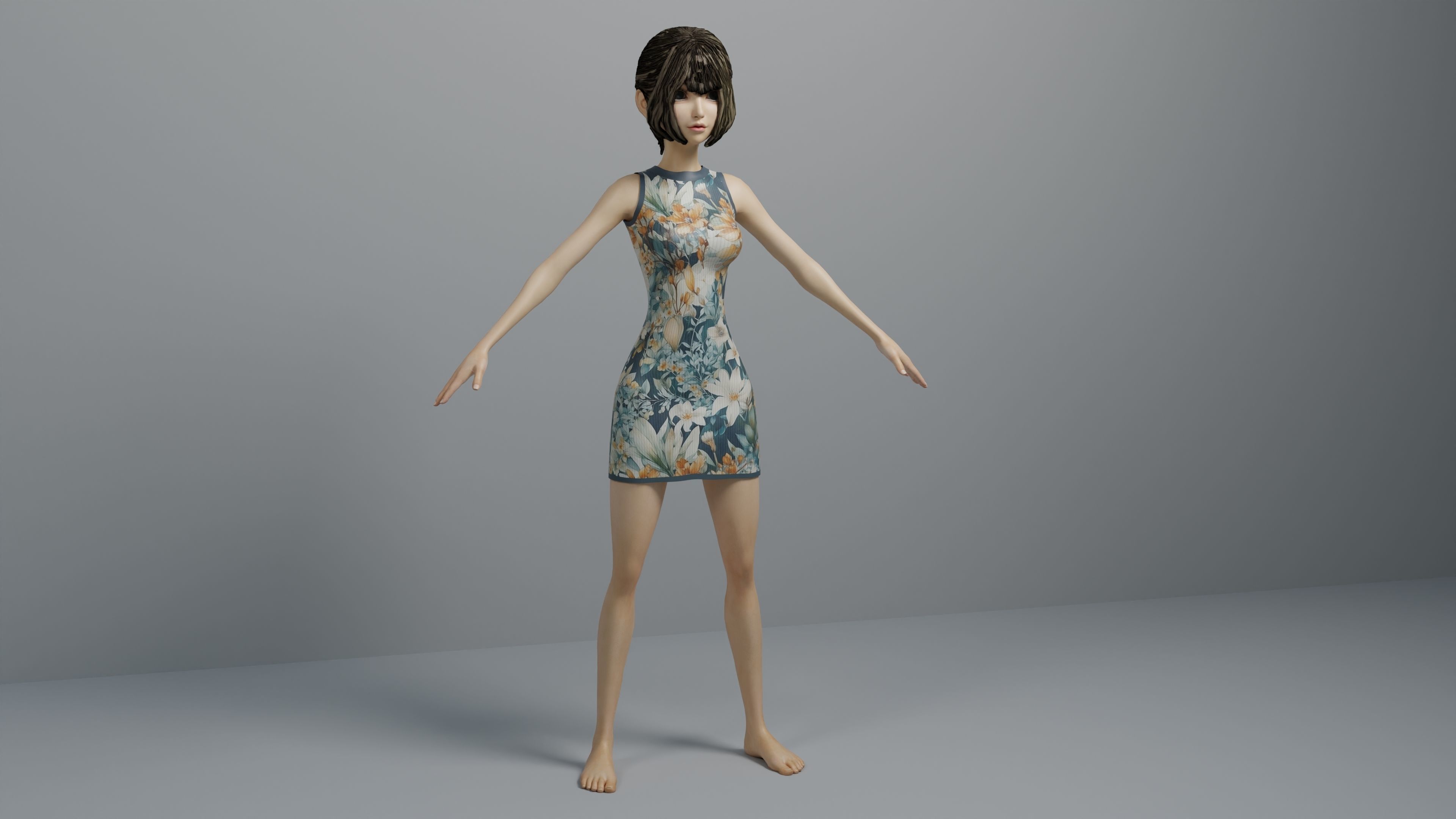 Cute Cartoon 3D Character Female Low-poly 3D model_1