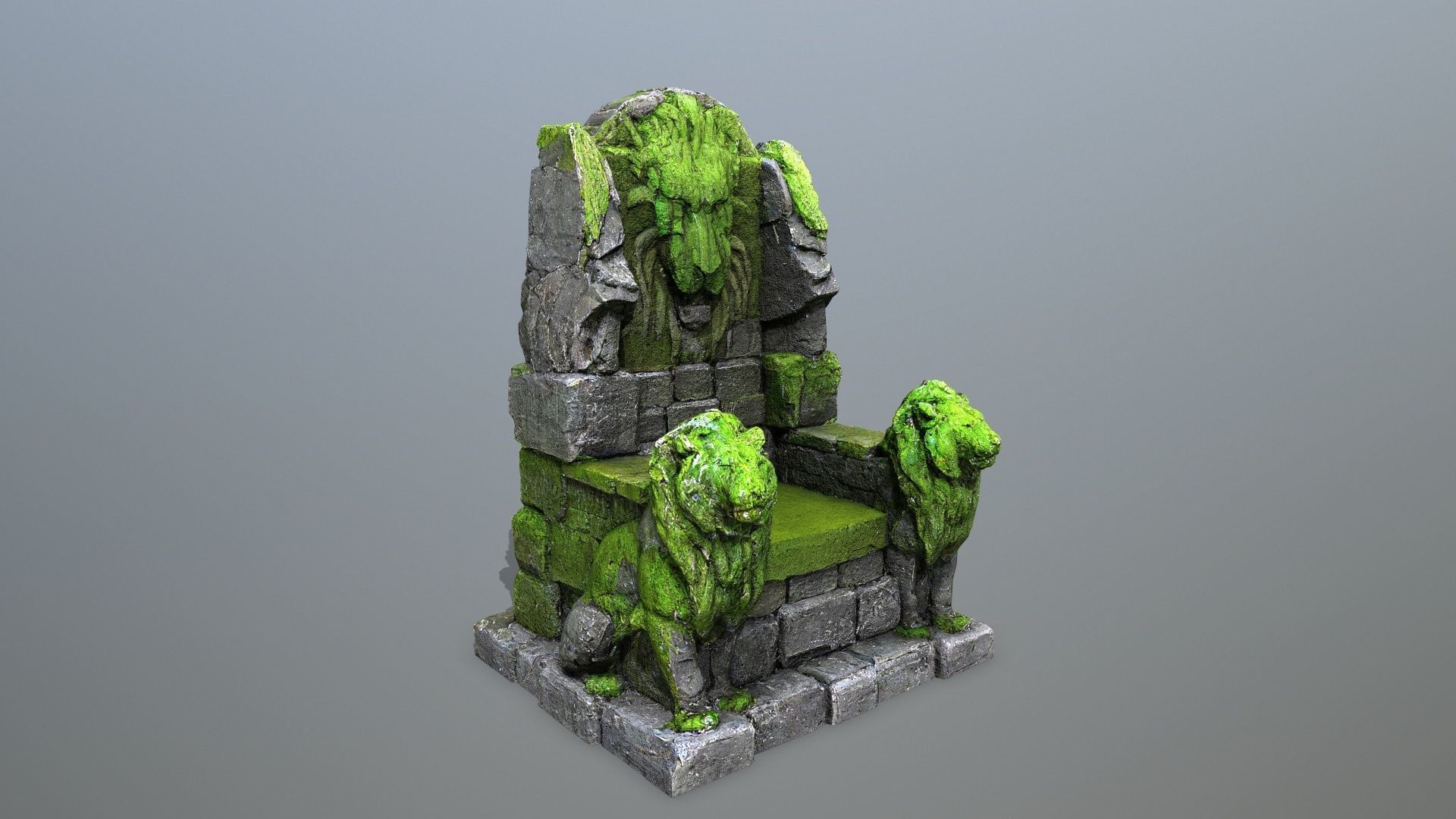 Lion Stone Throne Low-poly 3D model_10