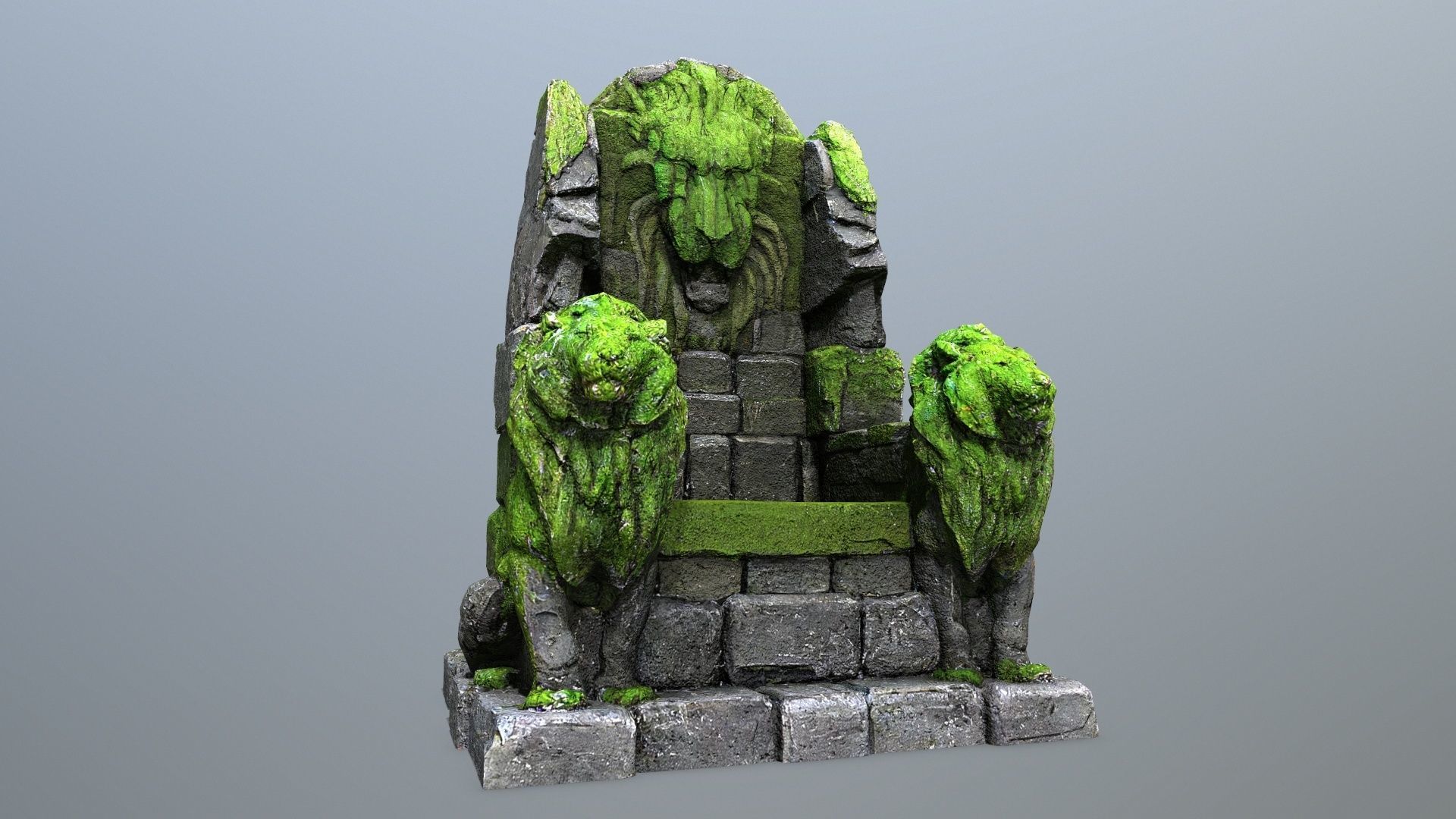 Lion Stone Throne Low-poly 3D model_2