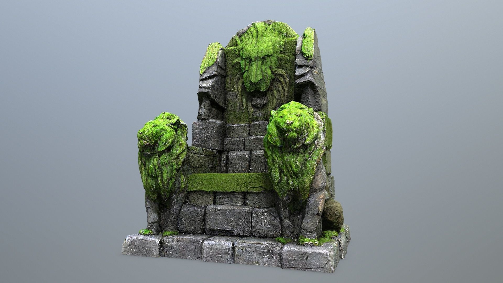 Lion Stone Throne Low-poly 3D model_1