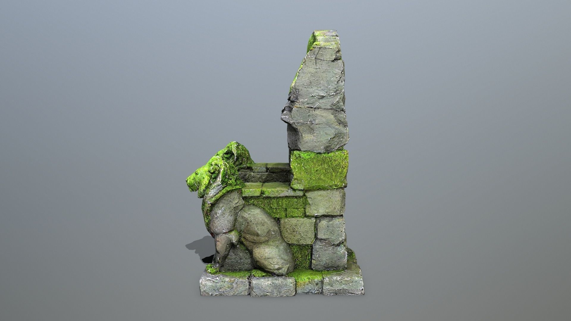 Lion Stone Throne Low-poly 3D model_5
