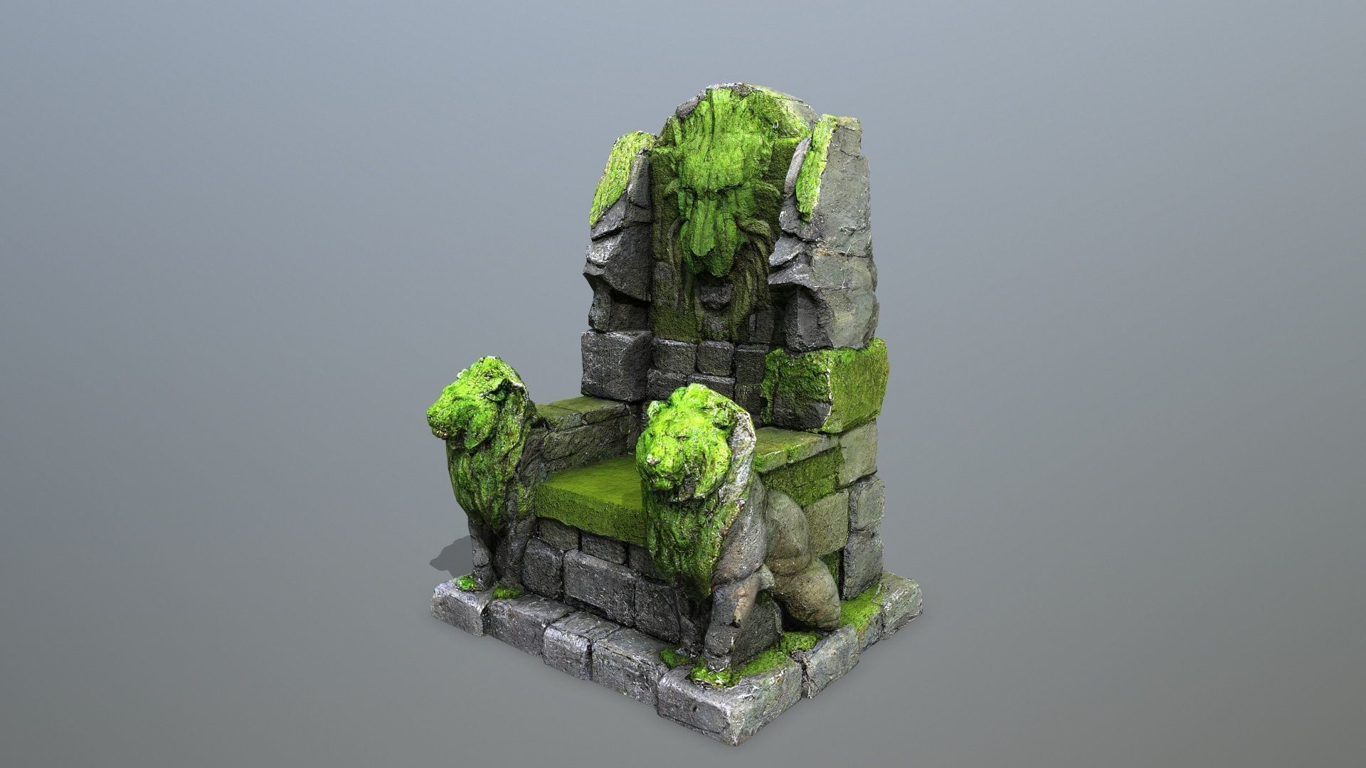 Lion Stone Throne Low-poly 3D model_4