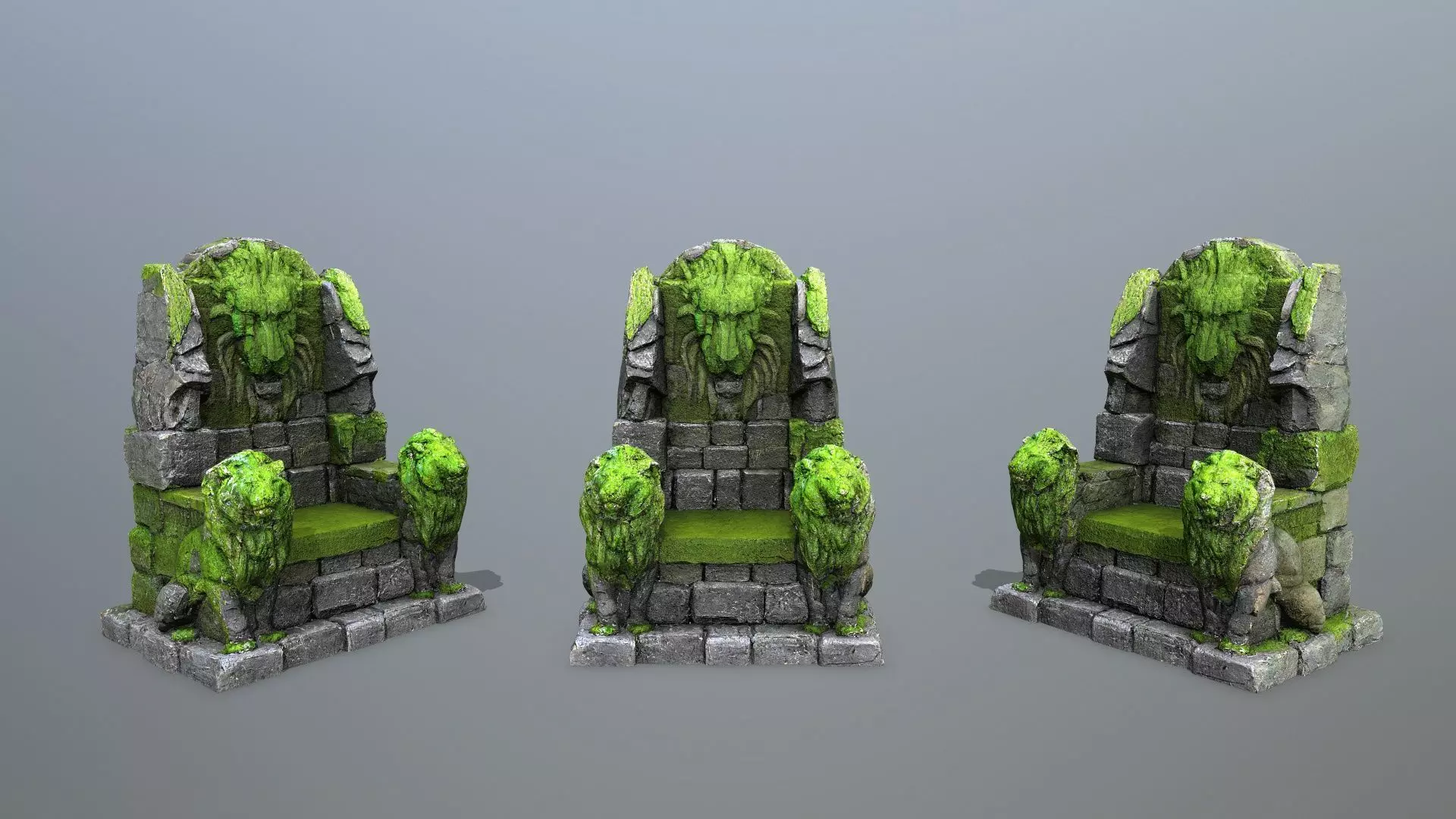 Lion Stone Throne Low-poly 3D model_0