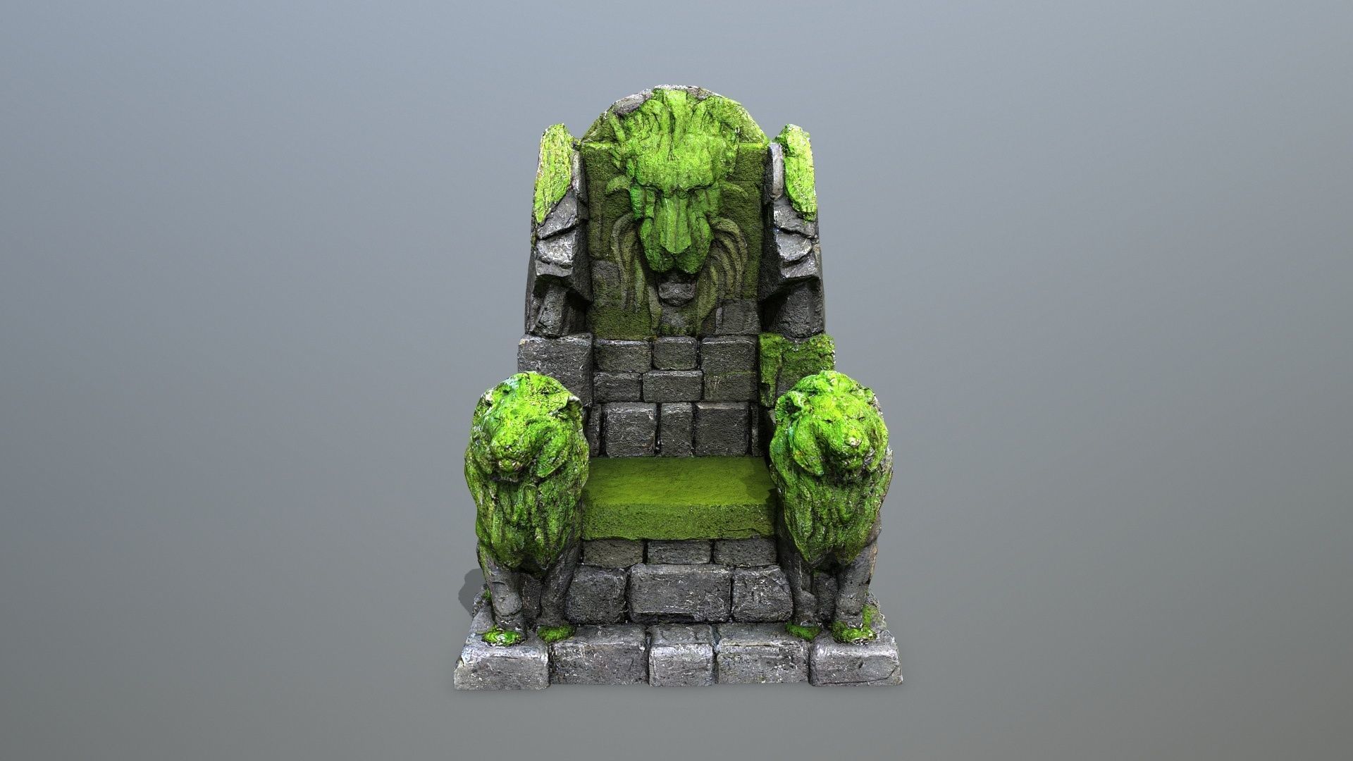 Lion Stone Throne Low-poly 3D model_11