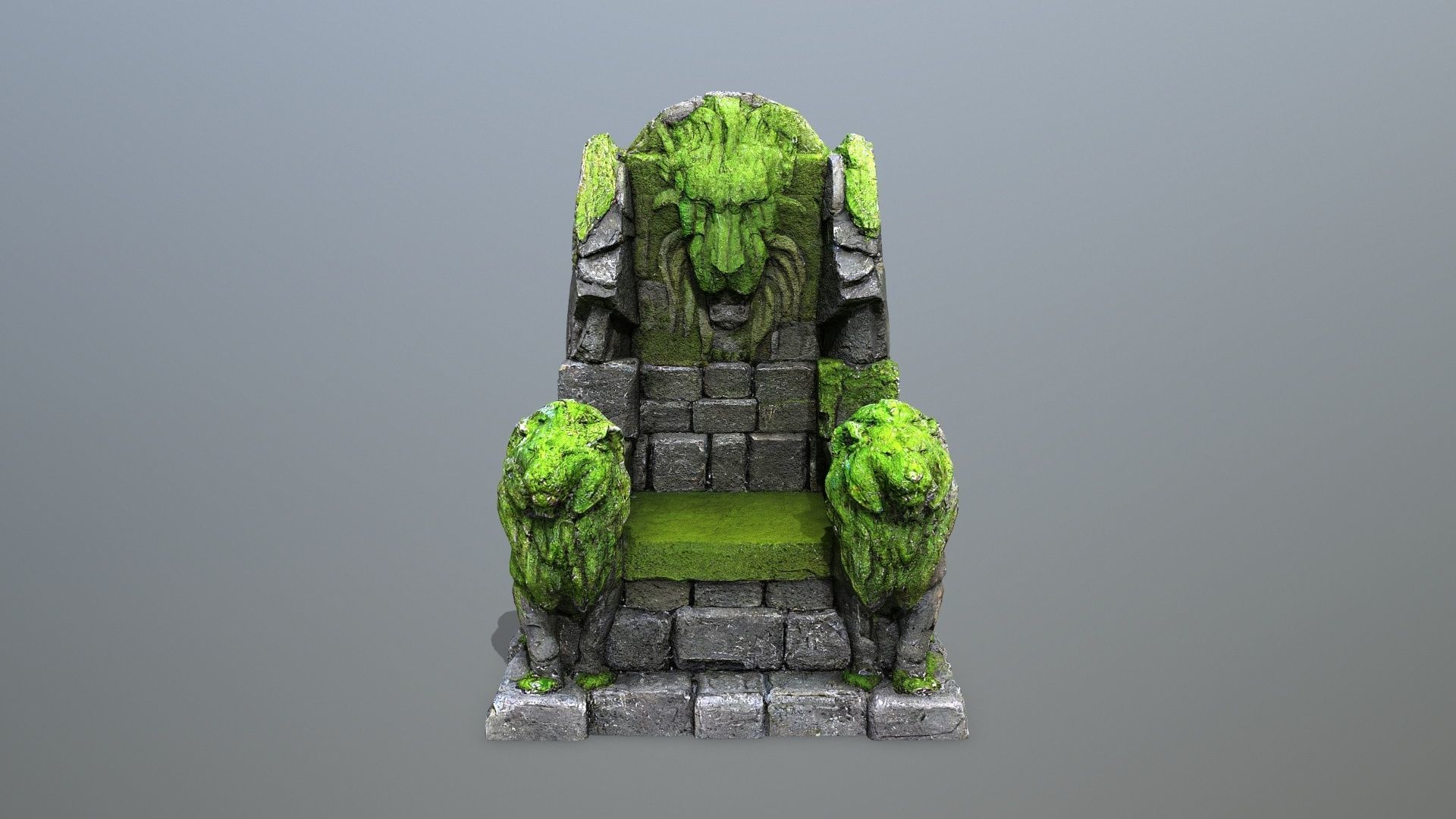 Lion Stone Throne Low-poly 3D model_3
