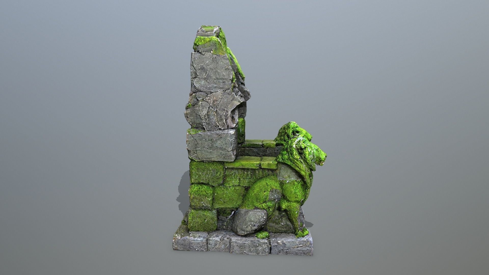 Lion Stone Throne Low-poly 3D model_9
