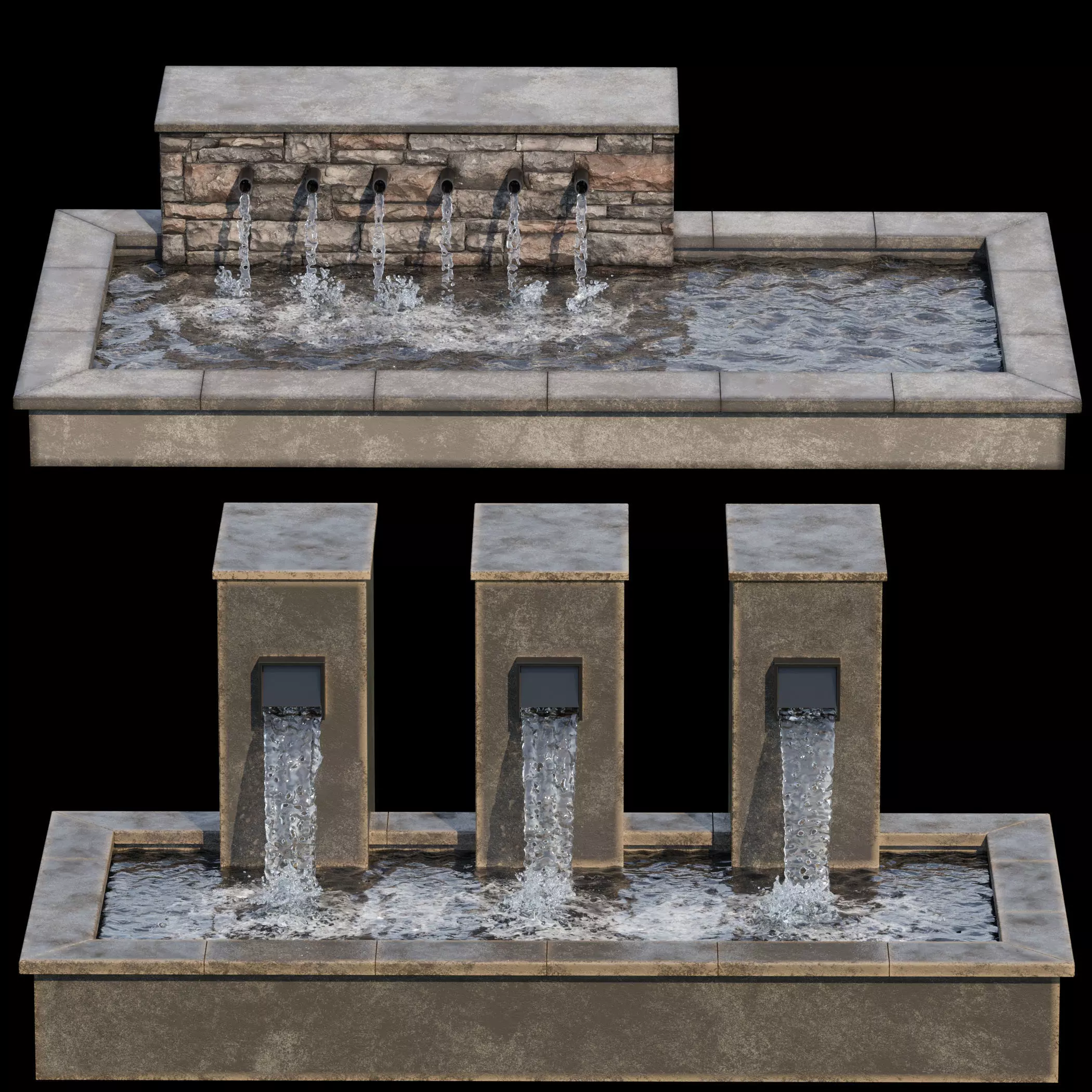 Modern Waterfall Fountain Cascade Landscape 01 3D model