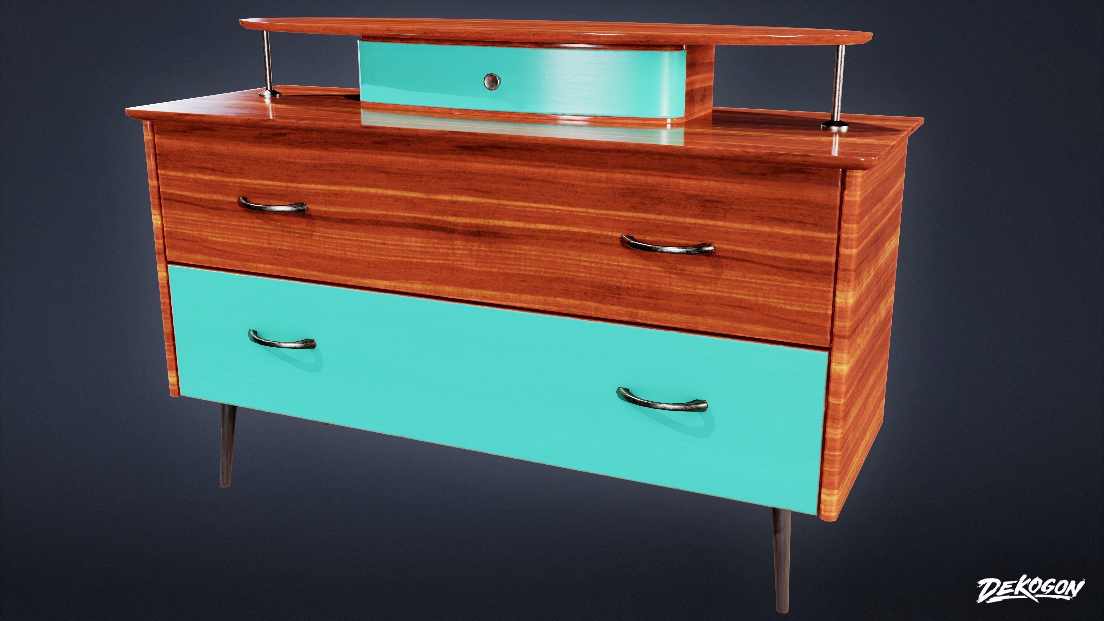 MIDCENTURY - Dresser 03 - LOW POLY Low-poly 3D model_1