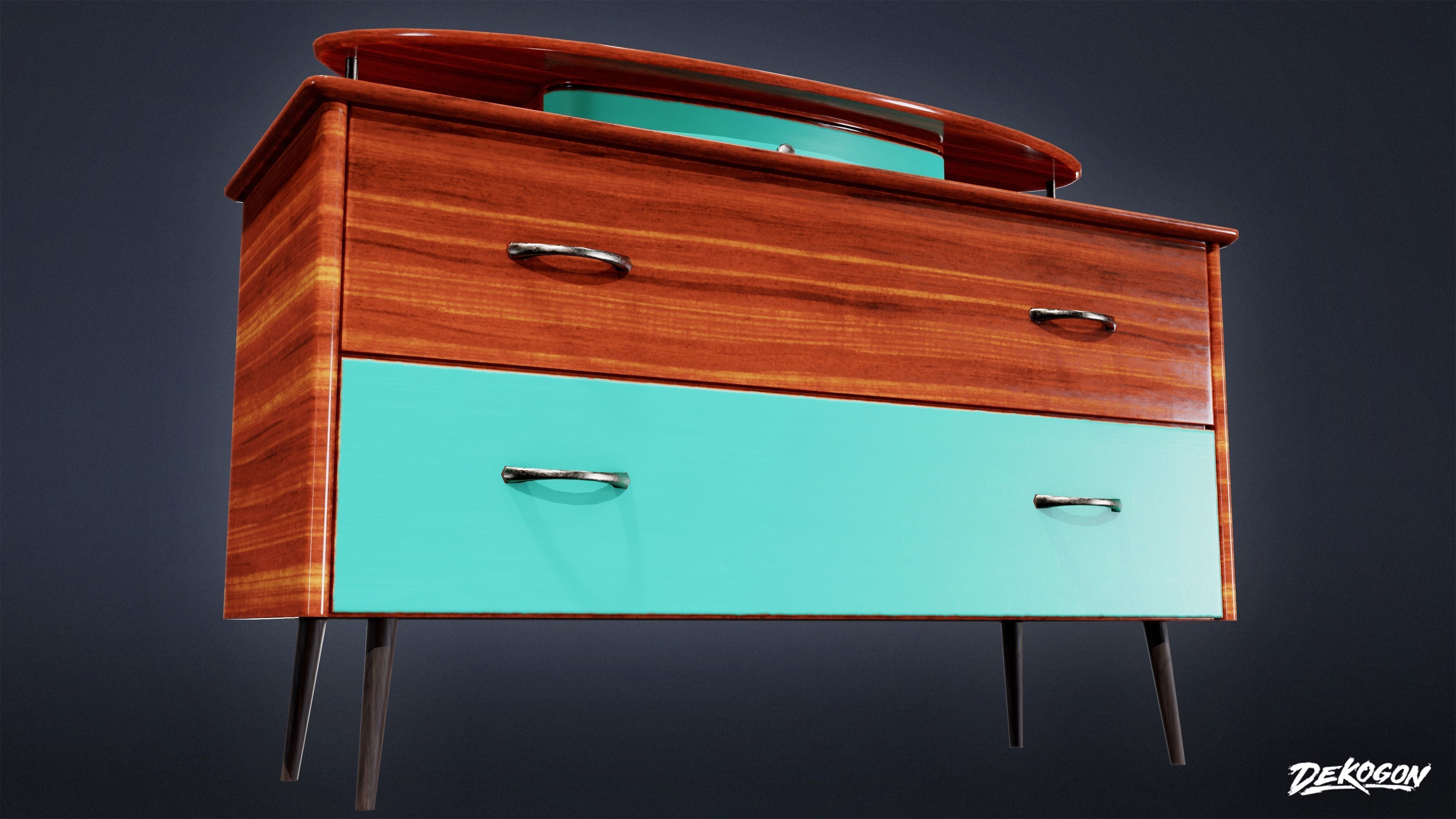 MIDCENTURY - Dresser 03 - LOW POLY Low-poly 3D model_5