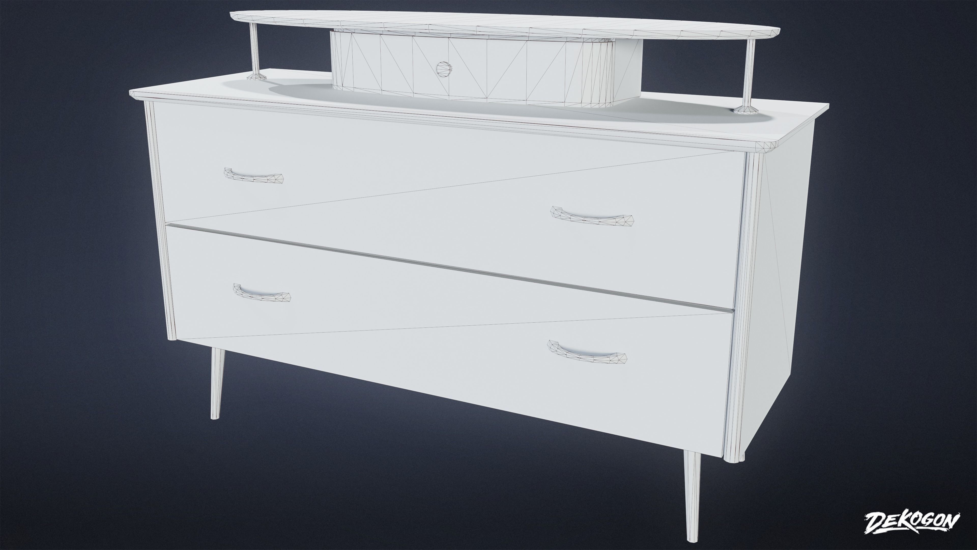MIDCENTURY - Dresser 03 - LOW POLY Low-poly 3D model_9