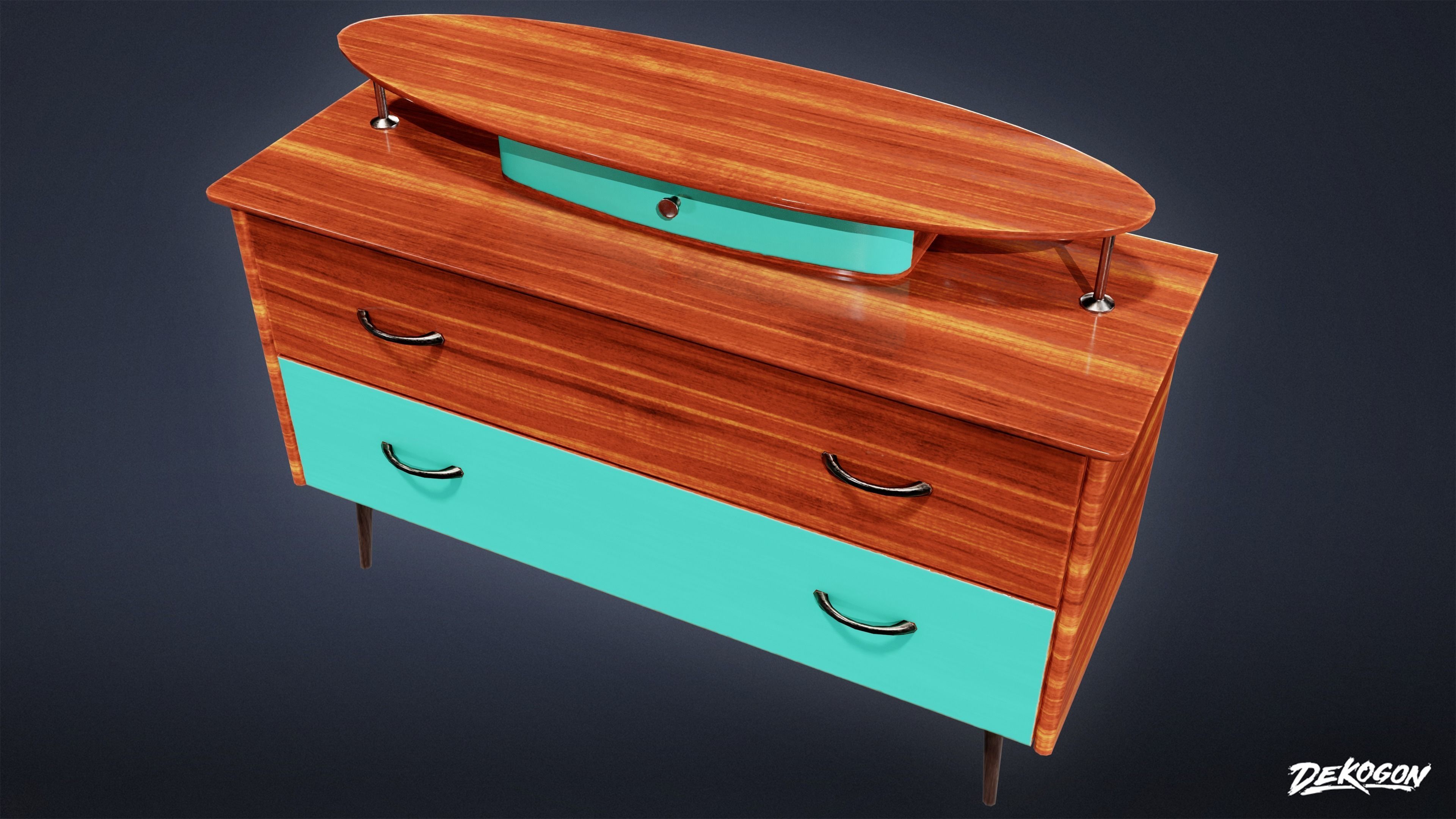 MIDCENTURY - Dresser 03 - LOW POLY Low-poly 3D model_4