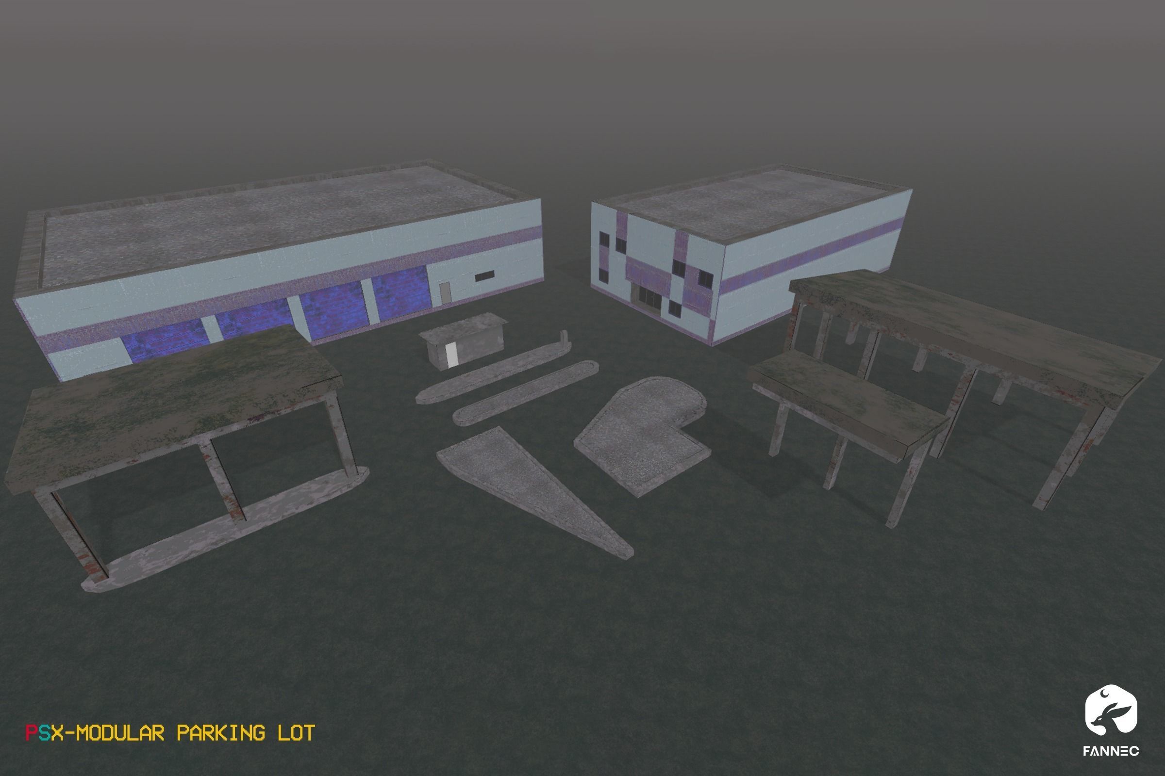 PSX Edition - Modular Parking Lot Low-poly 3D model_6