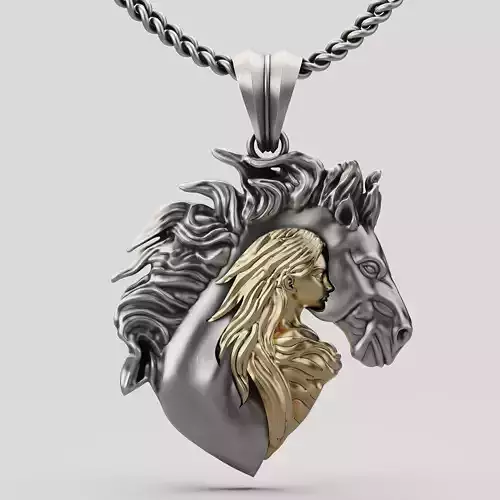Horse girl pendant  gold printable jewelry 3D model