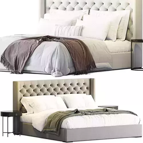 RH White Adler Diamond Tufted Panel Fabric Bed 